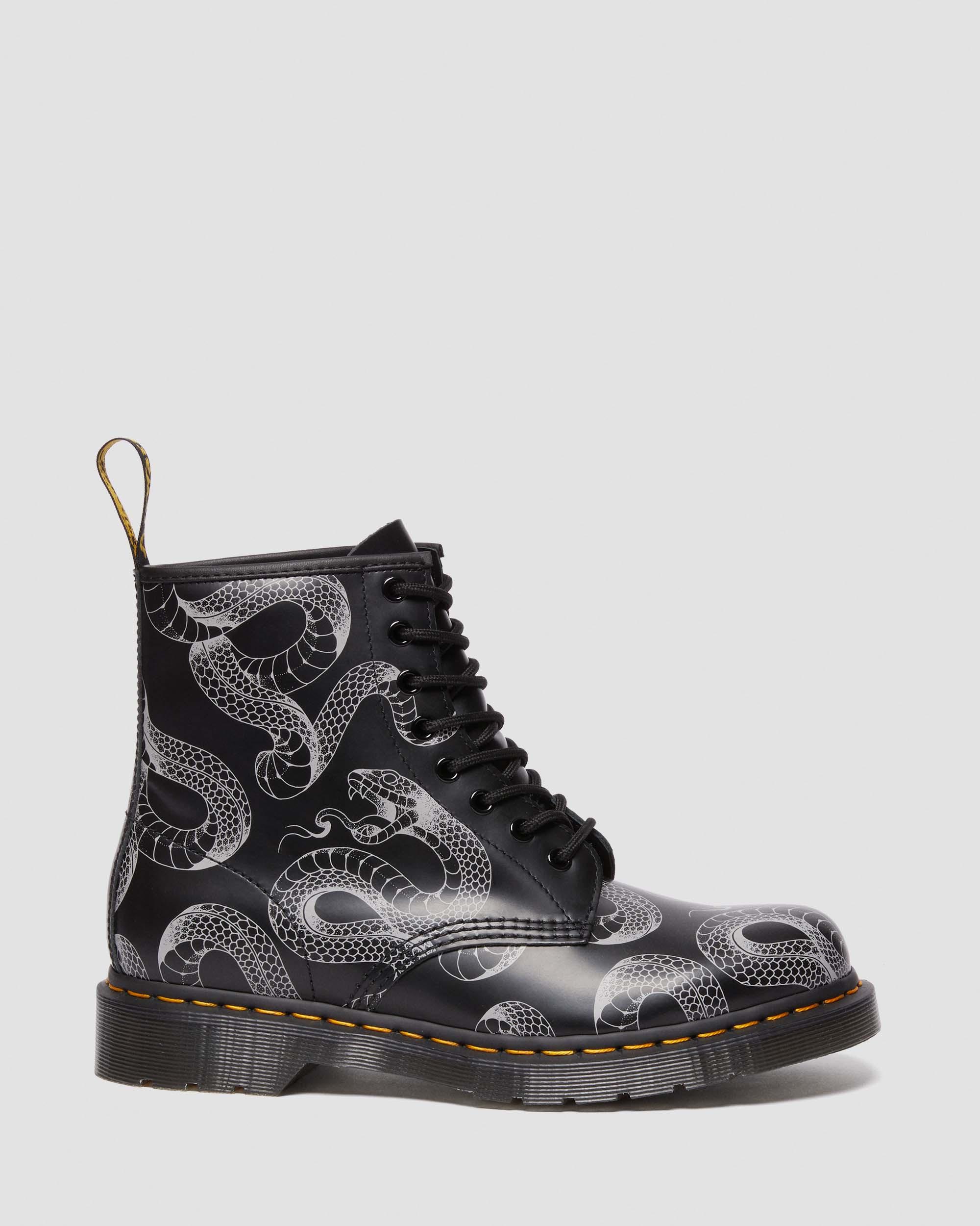 Shop Dr. Martens' 1460 Serpent Print Leather Lace Up Boots In Black