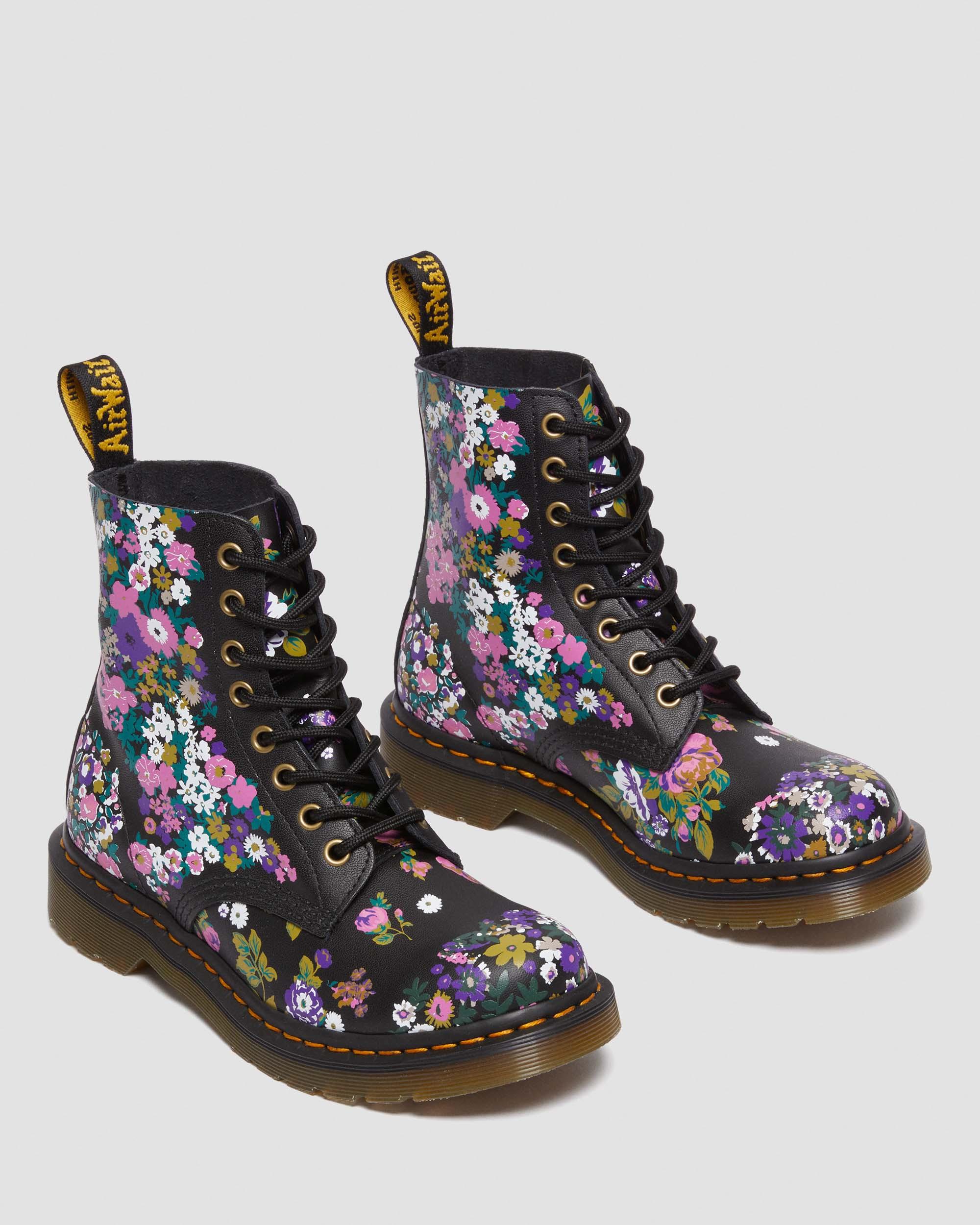 1460 Pascal Women's Vintage Floral Leather Lace Up Boots in BLACK+MULTI