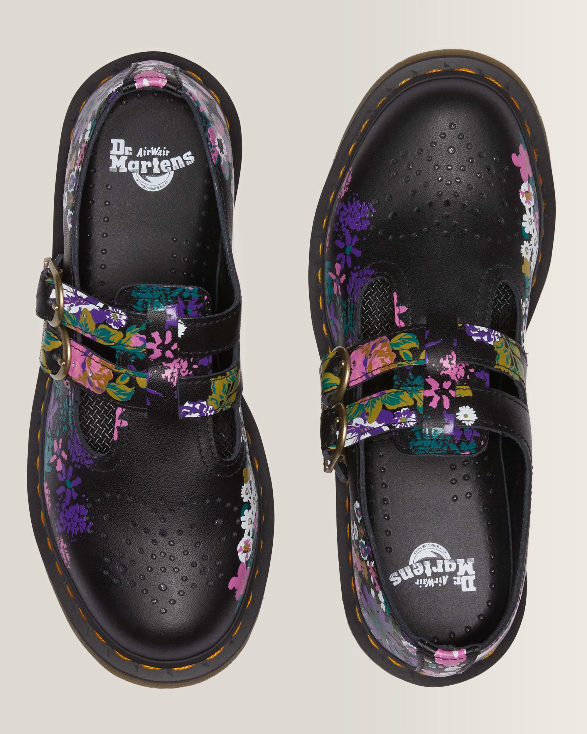 8065 Vintage Floral Leather Mary Jane Shoes in Black | Dr. Martens