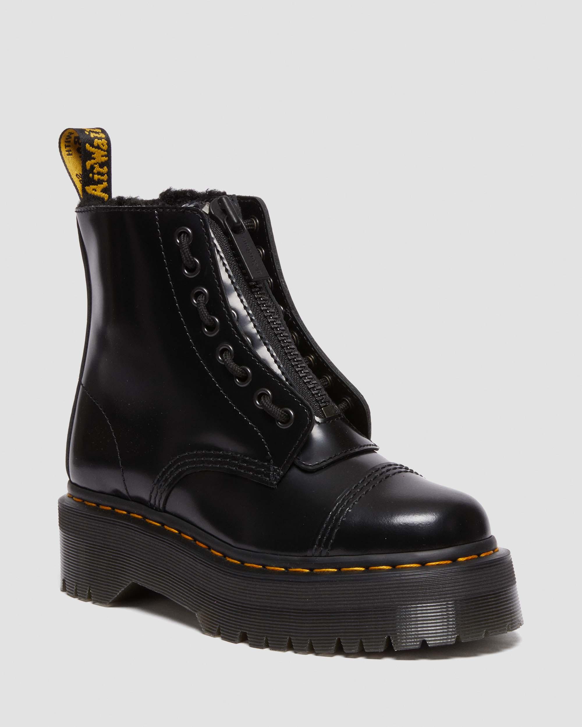 Sinclair Smooth Women s Leather Platform Boots in Black Dr. Martens