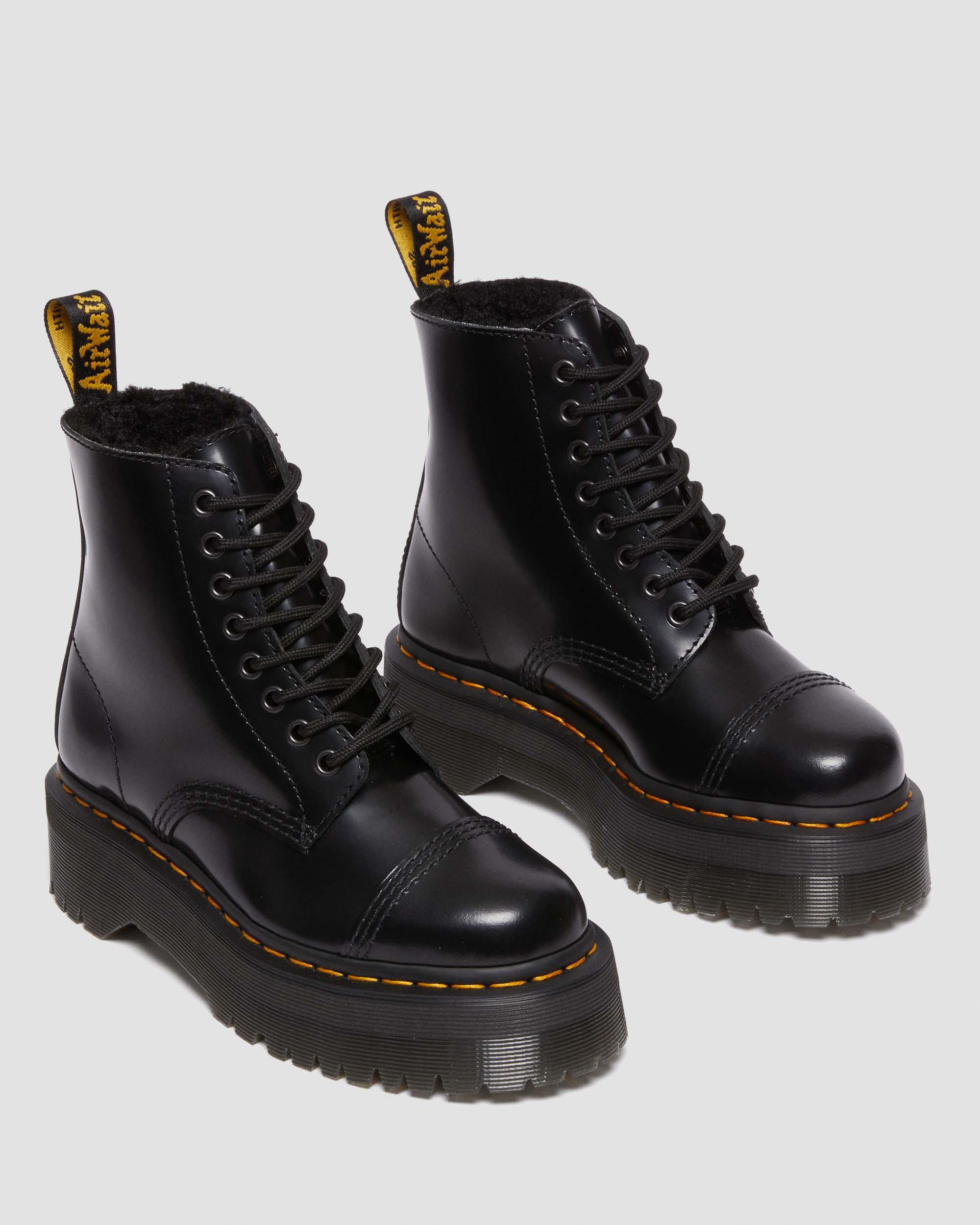 Sinclair Faux Fur Lined Buttero Platform Boots in Black Dr. Martens