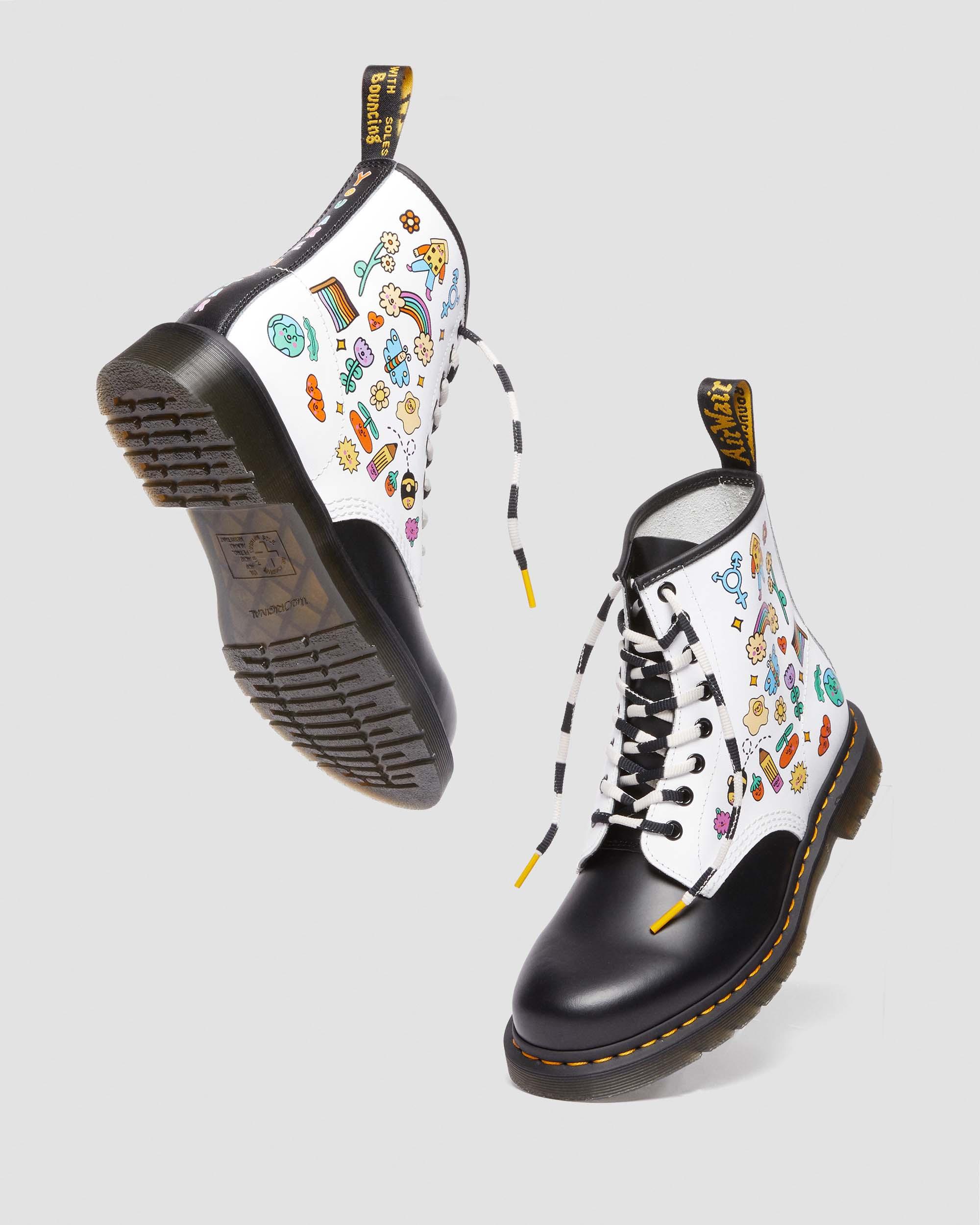 1460 Wednesday Holmes For Pride Smooth Leather Boots in White+Black