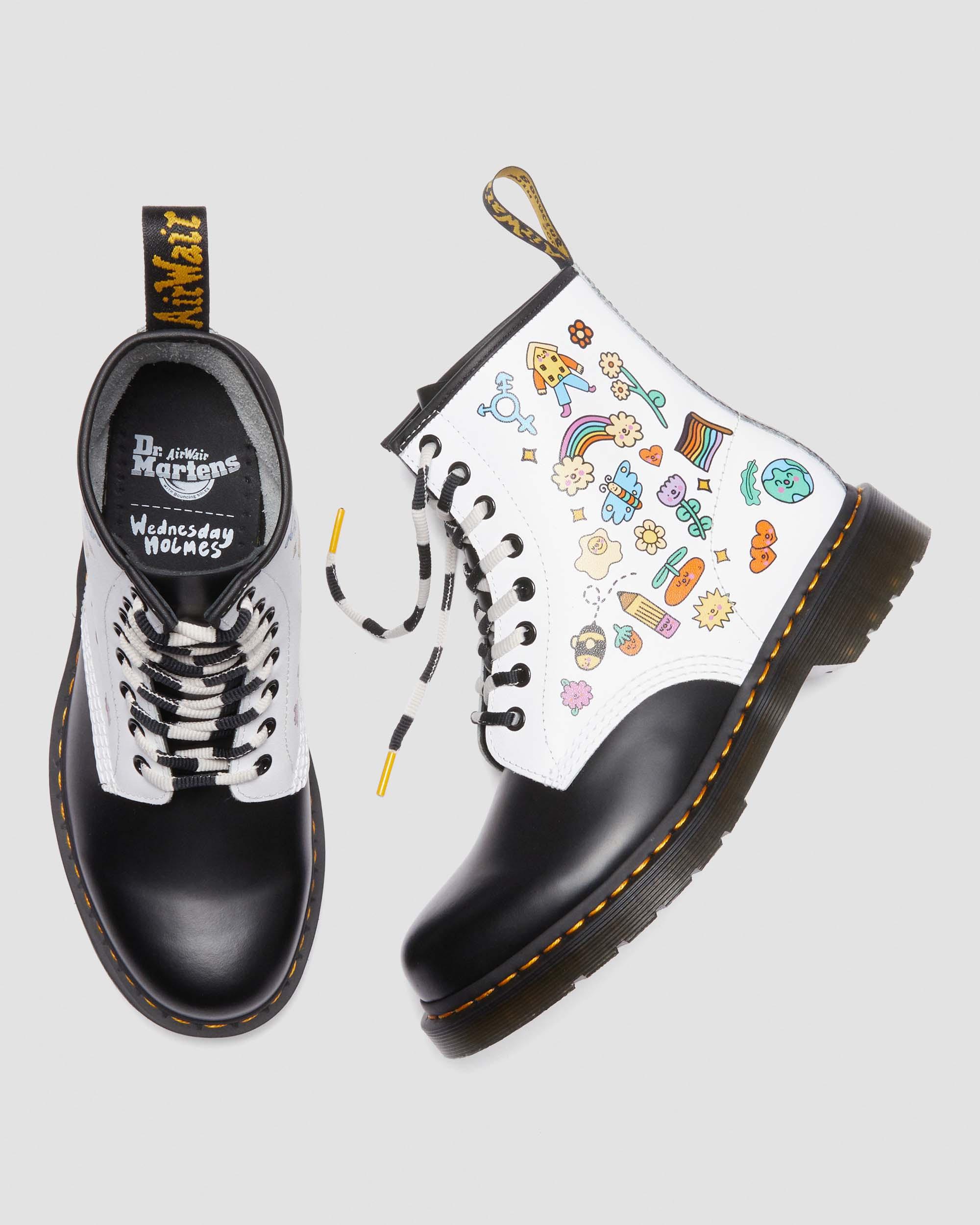 1460 Wednesday Holmes For Pride Leather Boots in White+Black