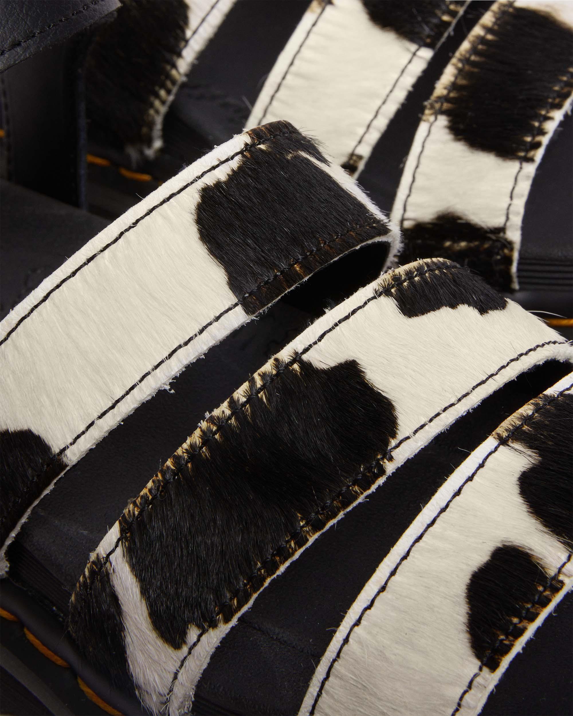 Blaire Hair-On Cow Print Sandals in BLACK+ZEBRA PRINT
