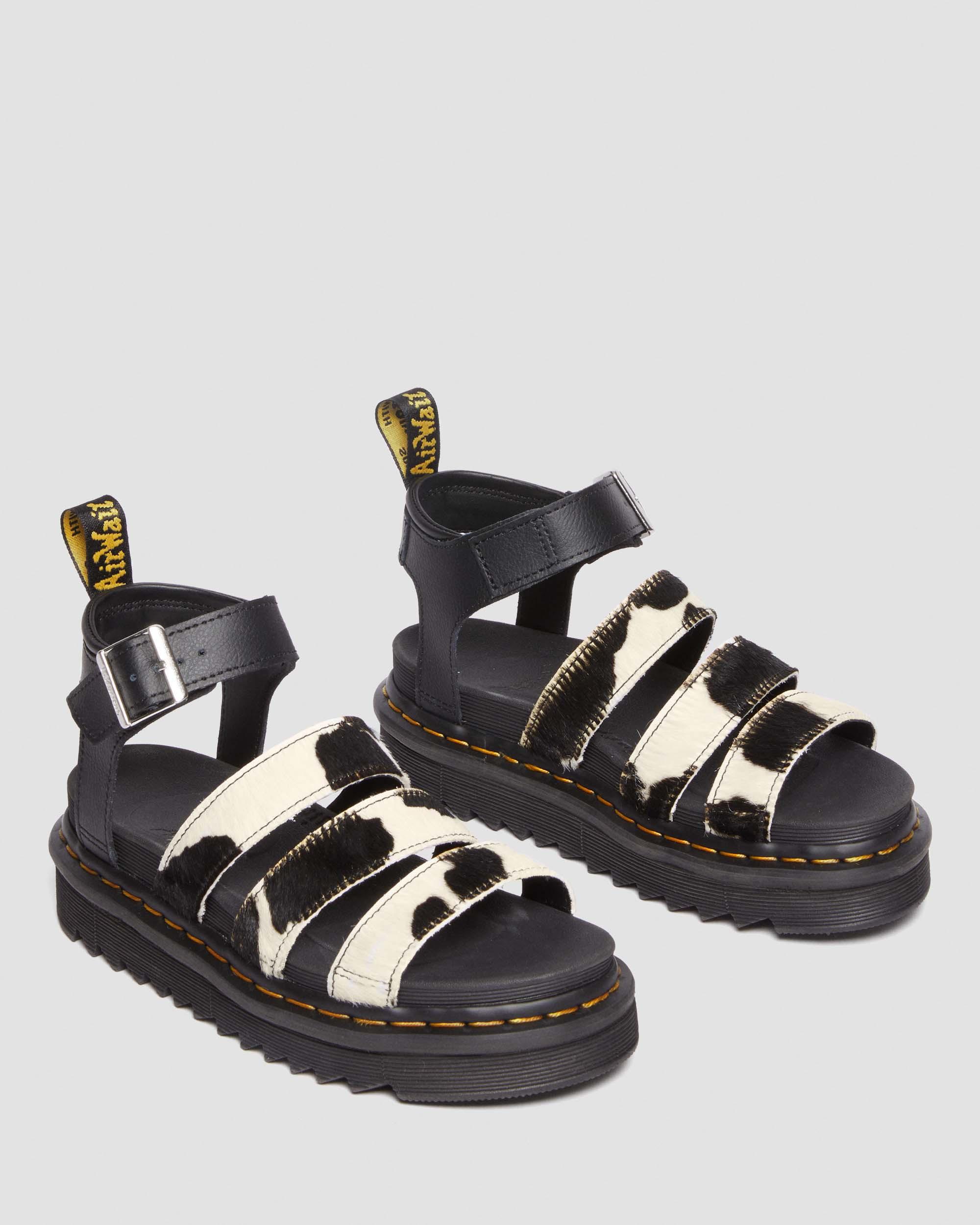 Shop Dr. Martens' Leder Blaire Hair-on Cow Print Riemen Sandalene In Weiss/schwarz/bedruckt