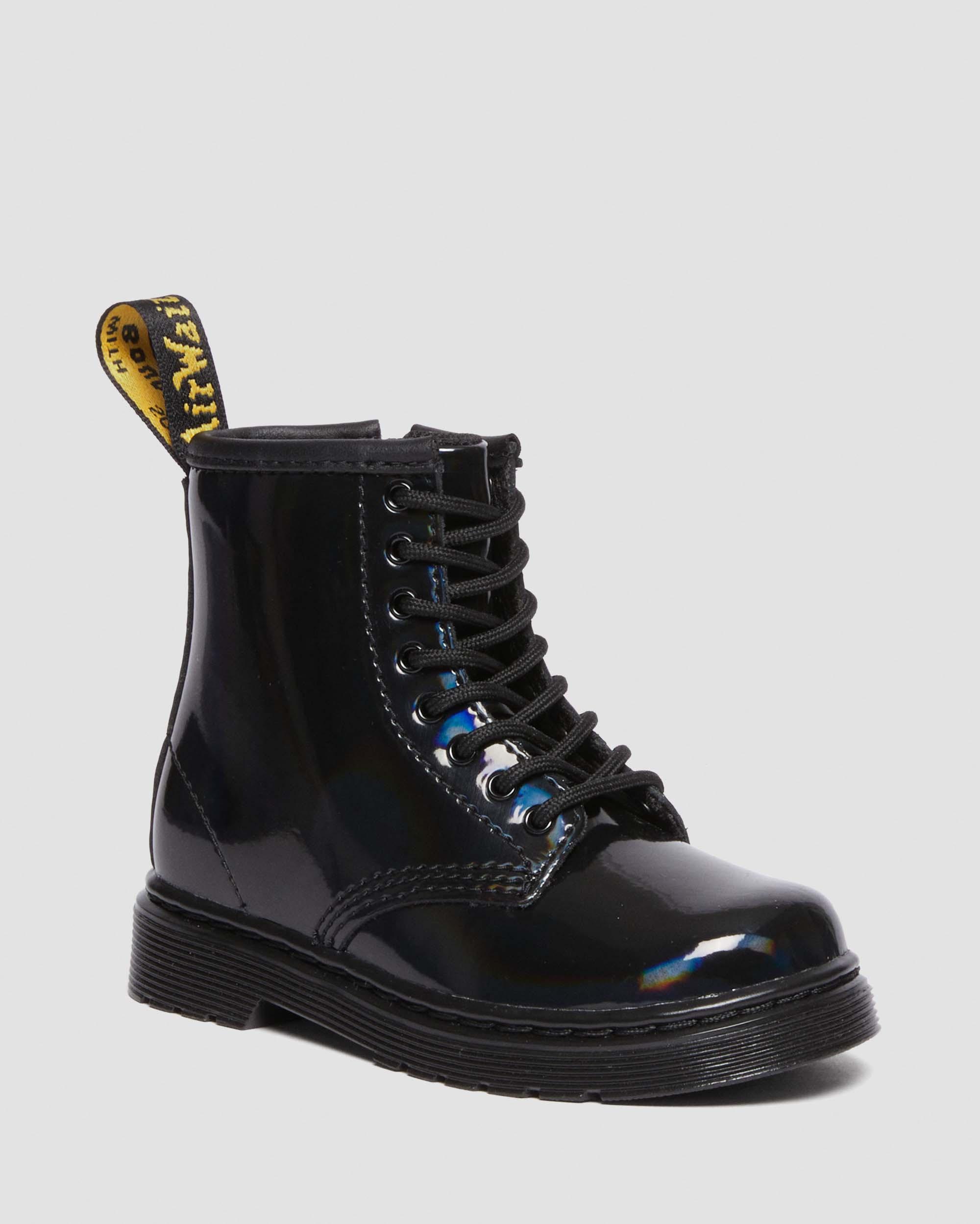 Dr. Martens' Babies' Toddler 1460 Rainbow Patent Leather Lace Up Boots In Schwarz/mehrfarbig