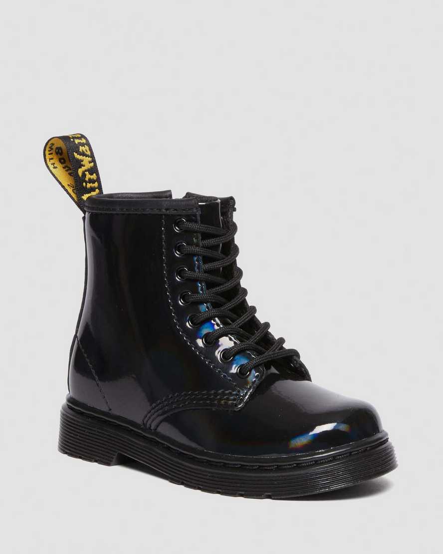 Dr. Martens Babies' Toddler 1460 Rainbow Patent Leather Lace Up Boots In Schwarz/mehrfarbig