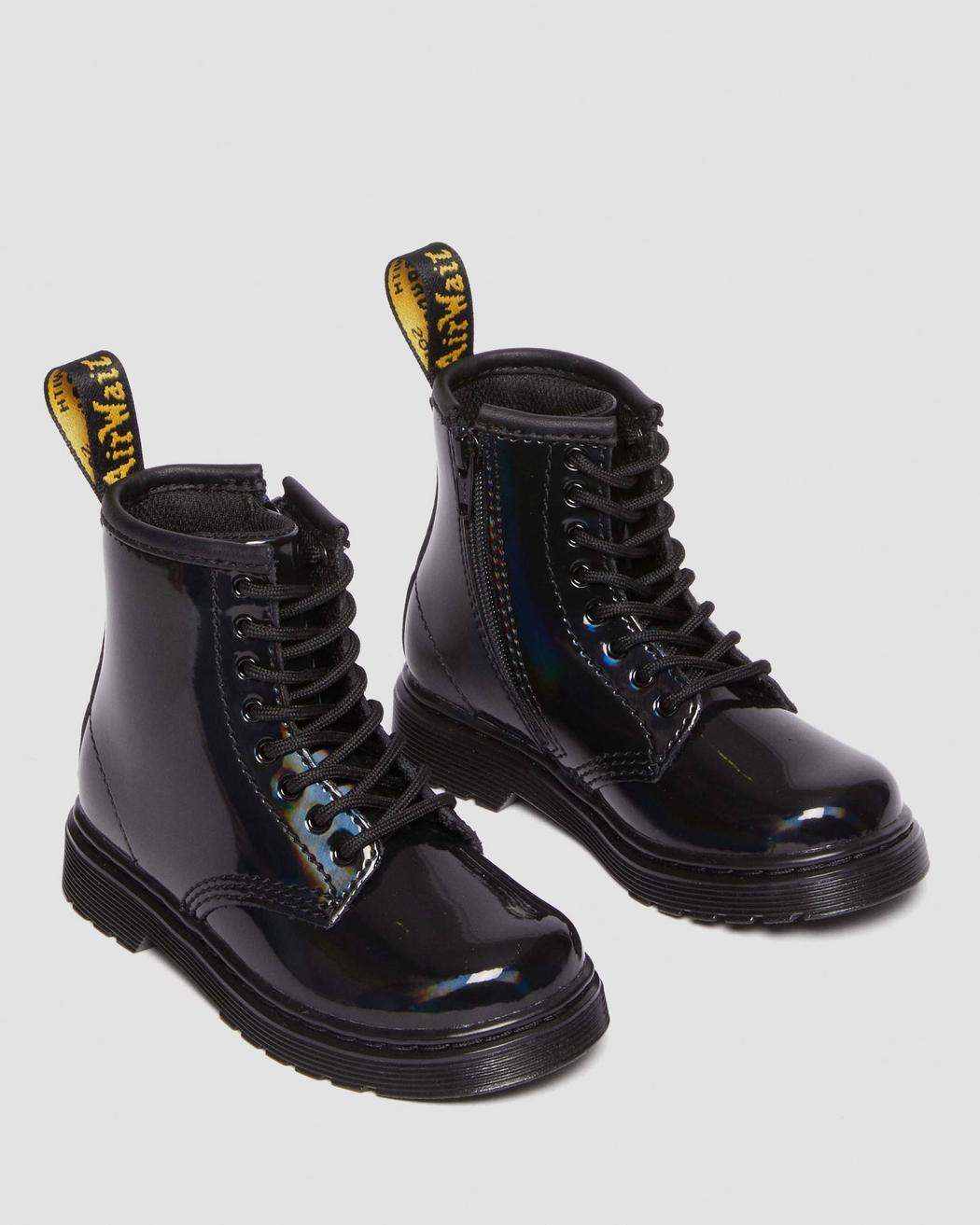 Shop Dr. Martens' Toddler 1460 Rainbow Patent Leather Lace Up Boots In Schwarz/mehrfarbig