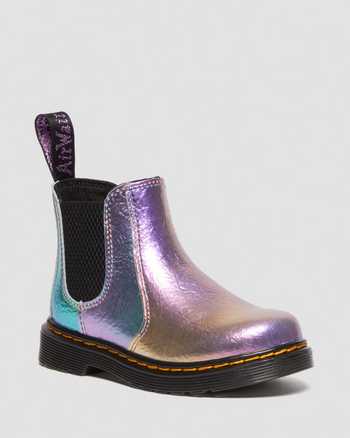 Baby 2976-Chelsea støvler i krøllet læder med regnbueprint
