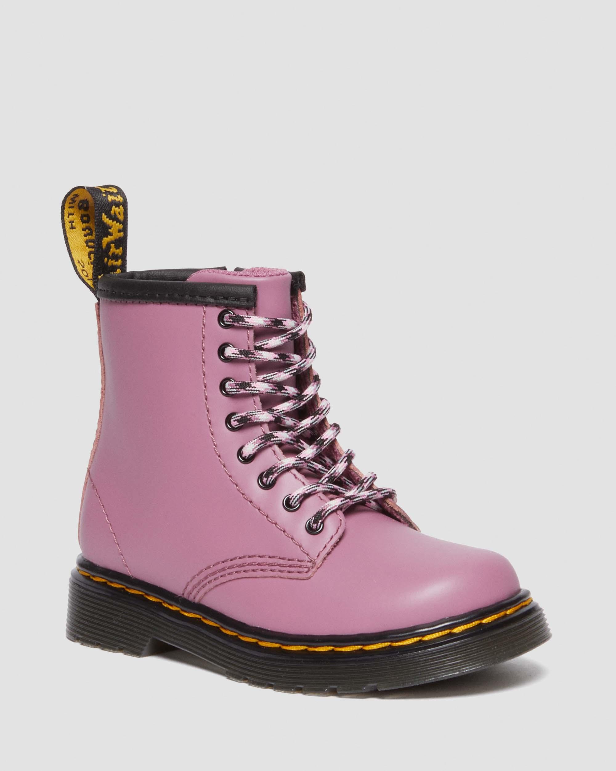 Toddler 1460 Muted Leather Lace Up Boots in Acid Pink