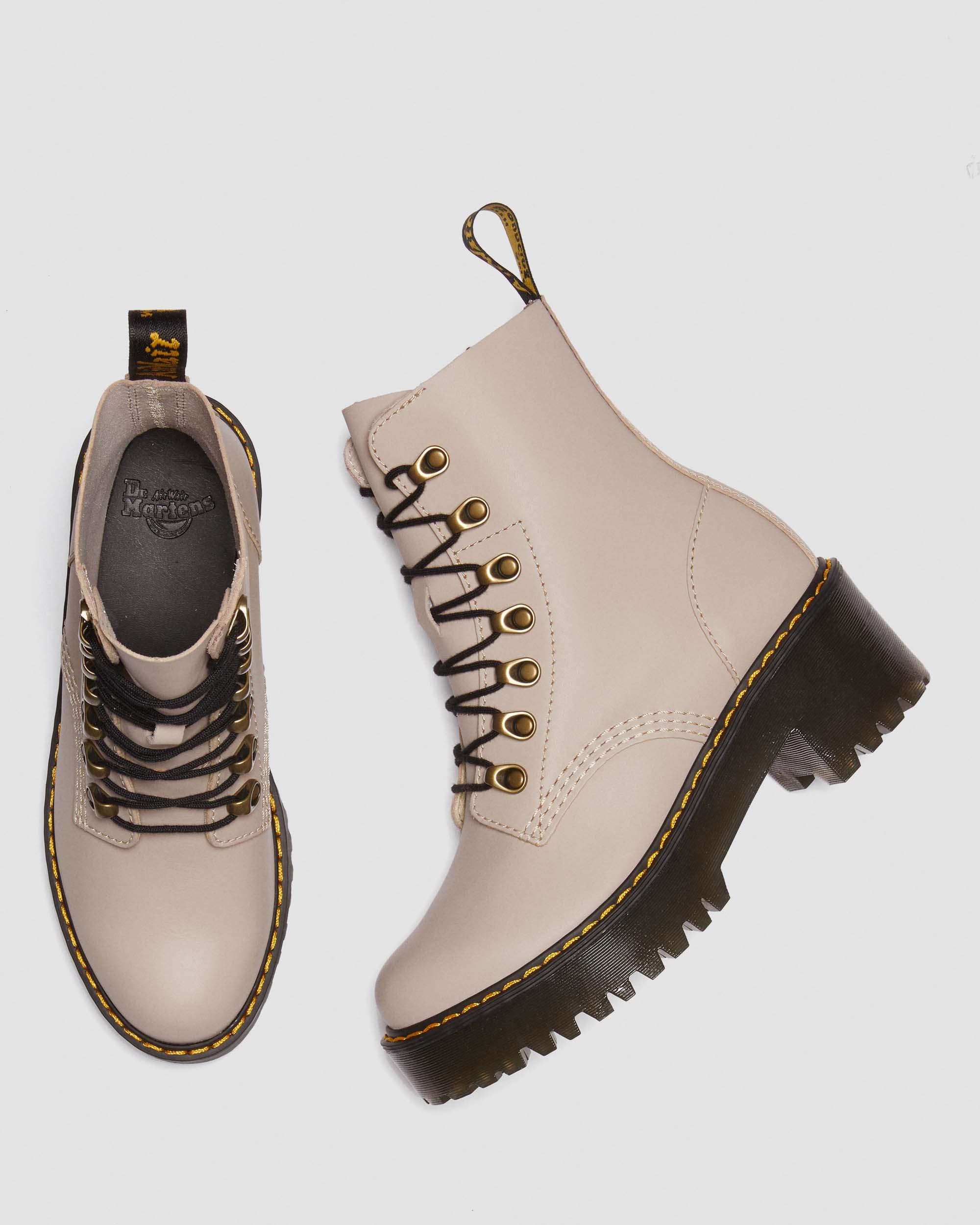 Leona Women's Sendal Leather Heeled Boots, Vintage Taupe | Dr. Martens