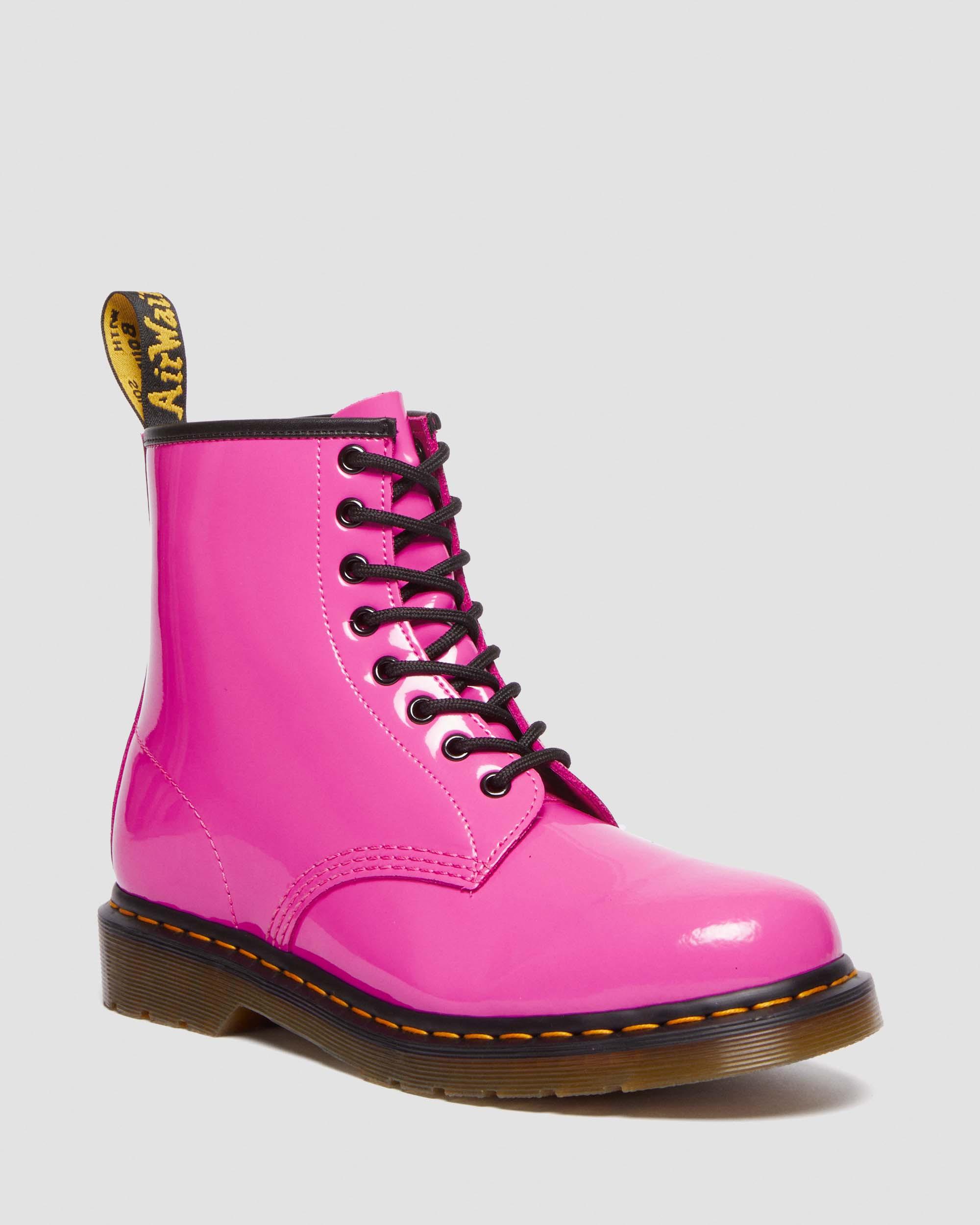 1460 Women's Patent Leather Lace Up Boots in Thrift Pink | Dr. Martens