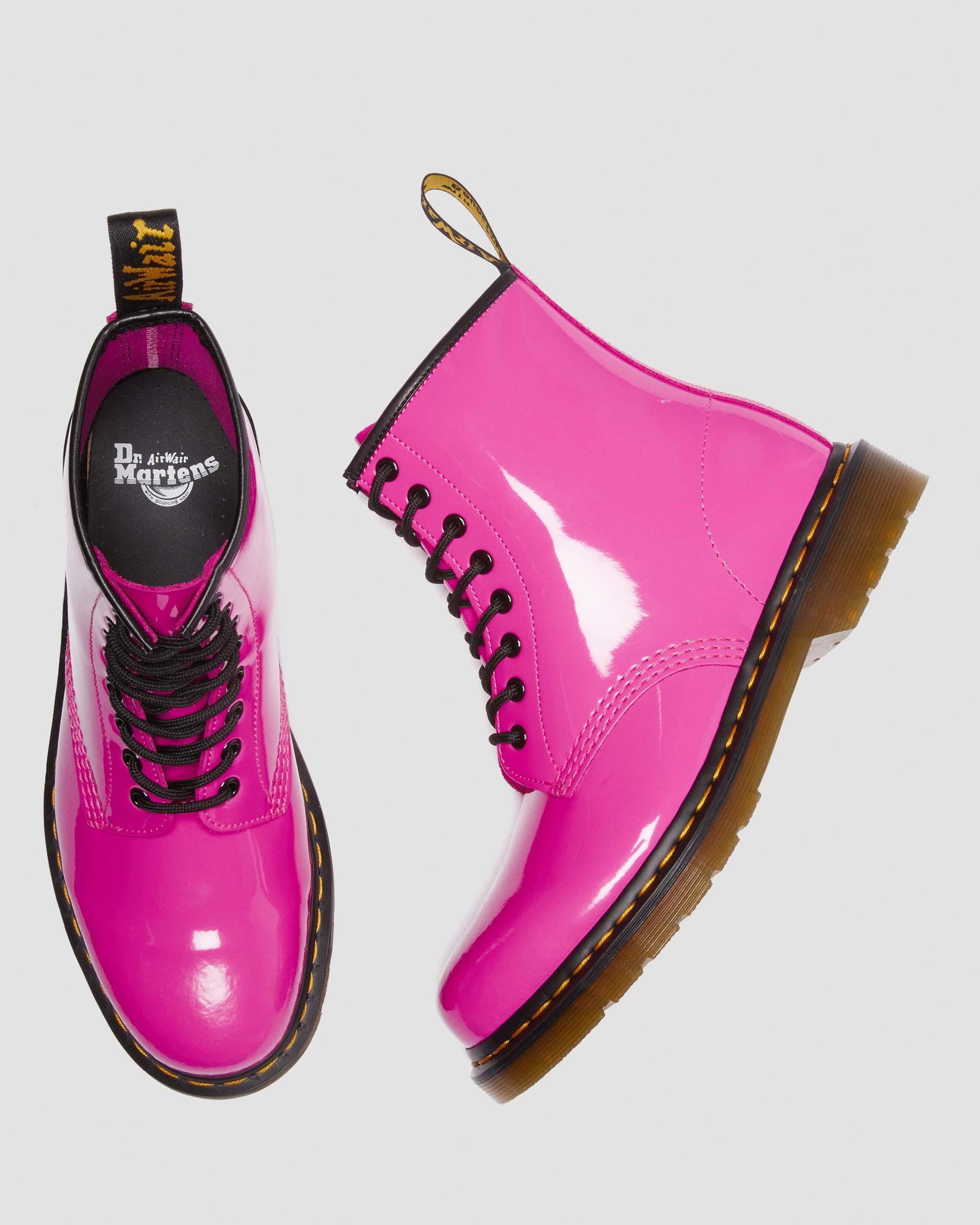 1460 Women's Patent Leather Lace Up Boots in THRIFT PINK | Dr