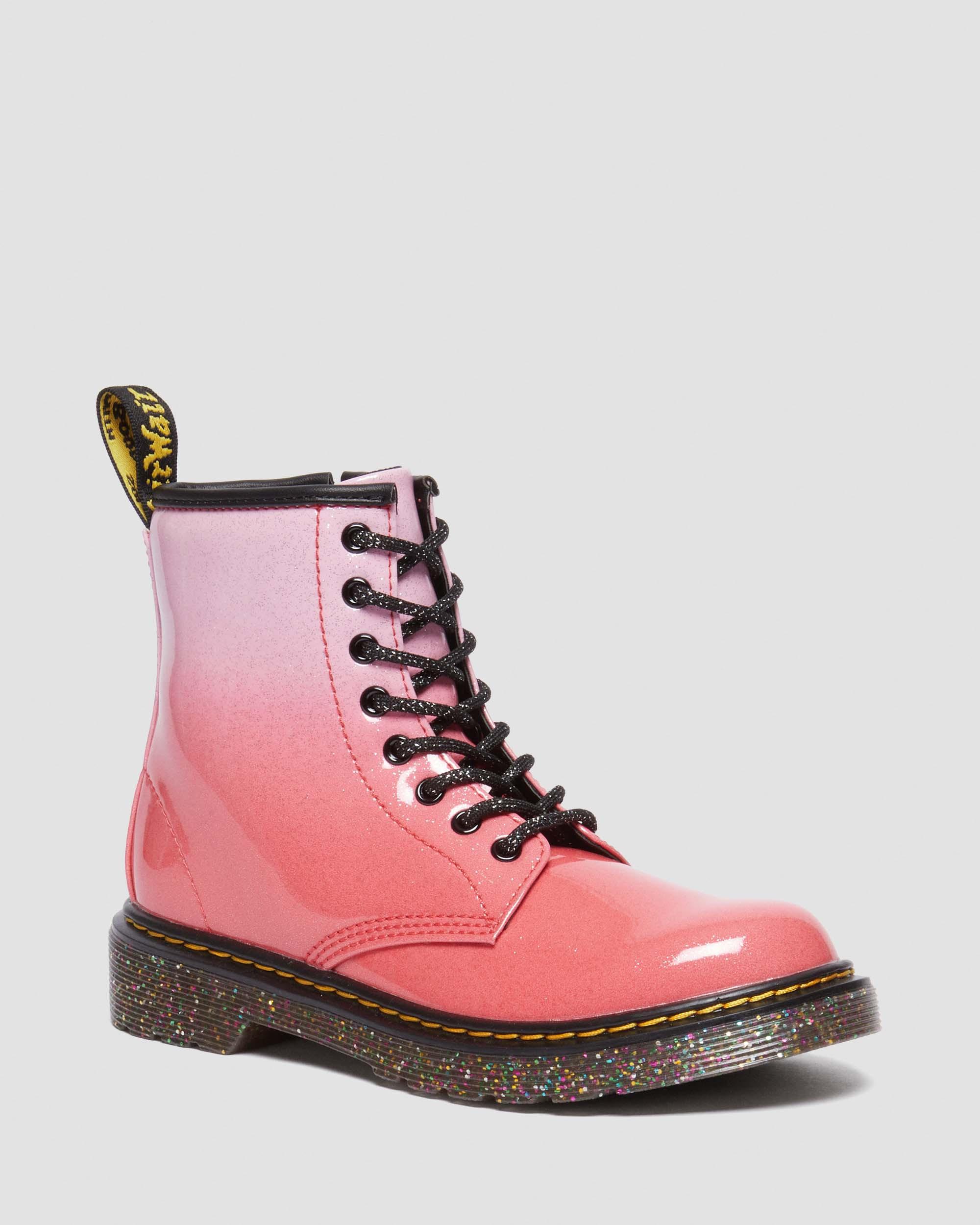Junior 1460 Gradient Glitter Leather Lace Up Boots in Pink | Dr. Martens