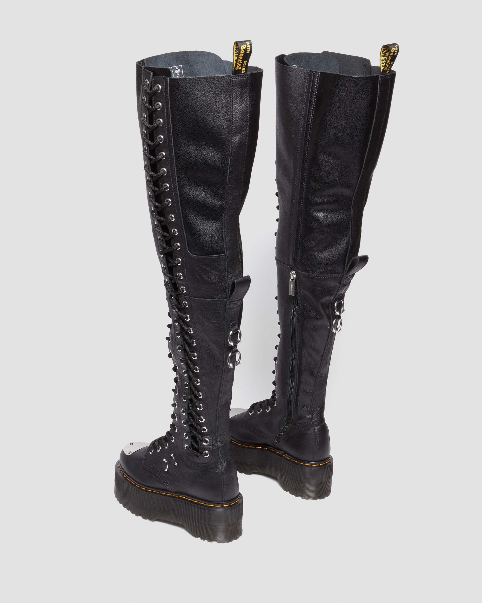 28-Eye XTRM Max Virginia Leather Knee High Platform Boots in Black