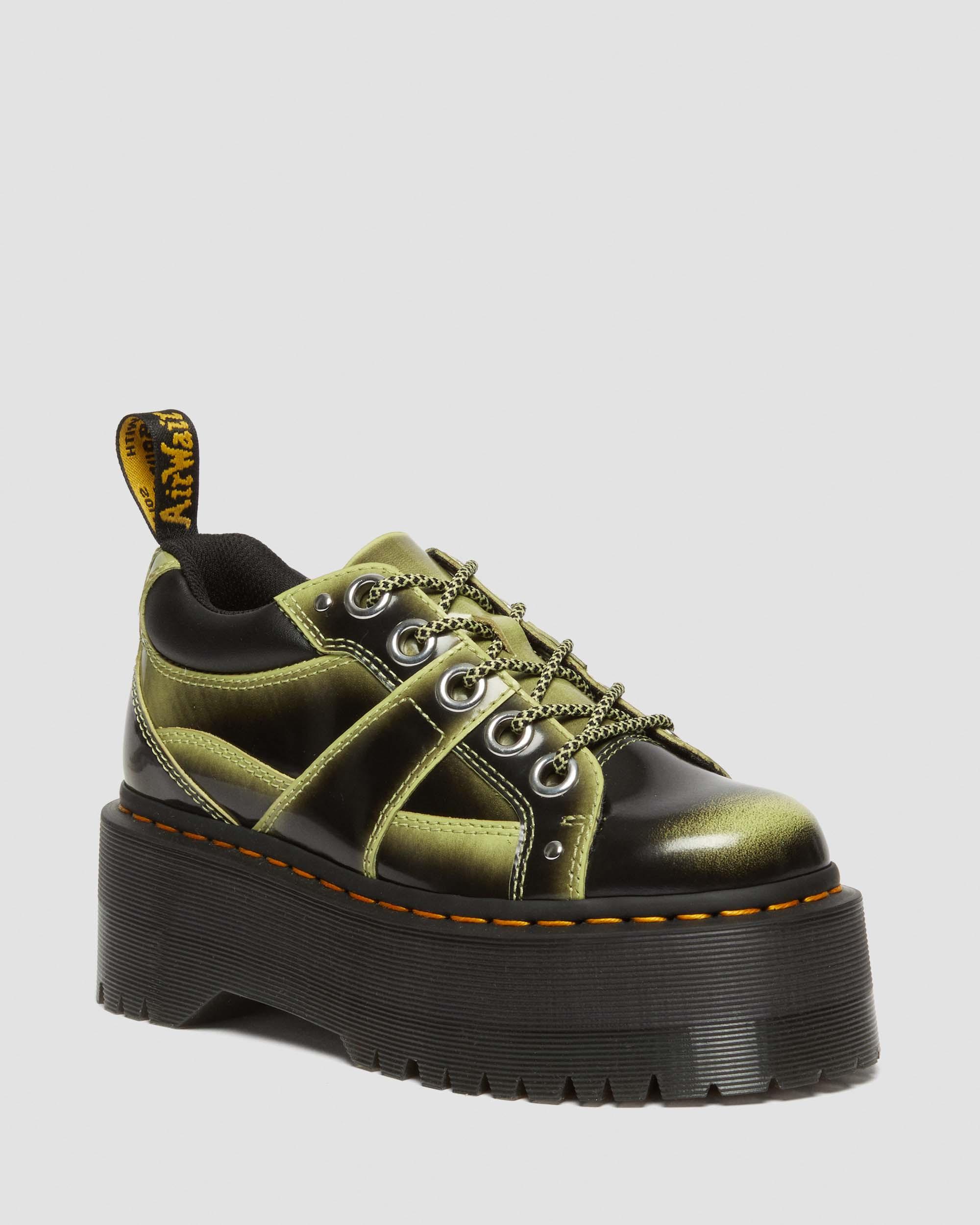 5-Eye Max Distressed Leather Platform Shoes in Lime Green | Dr. Martens