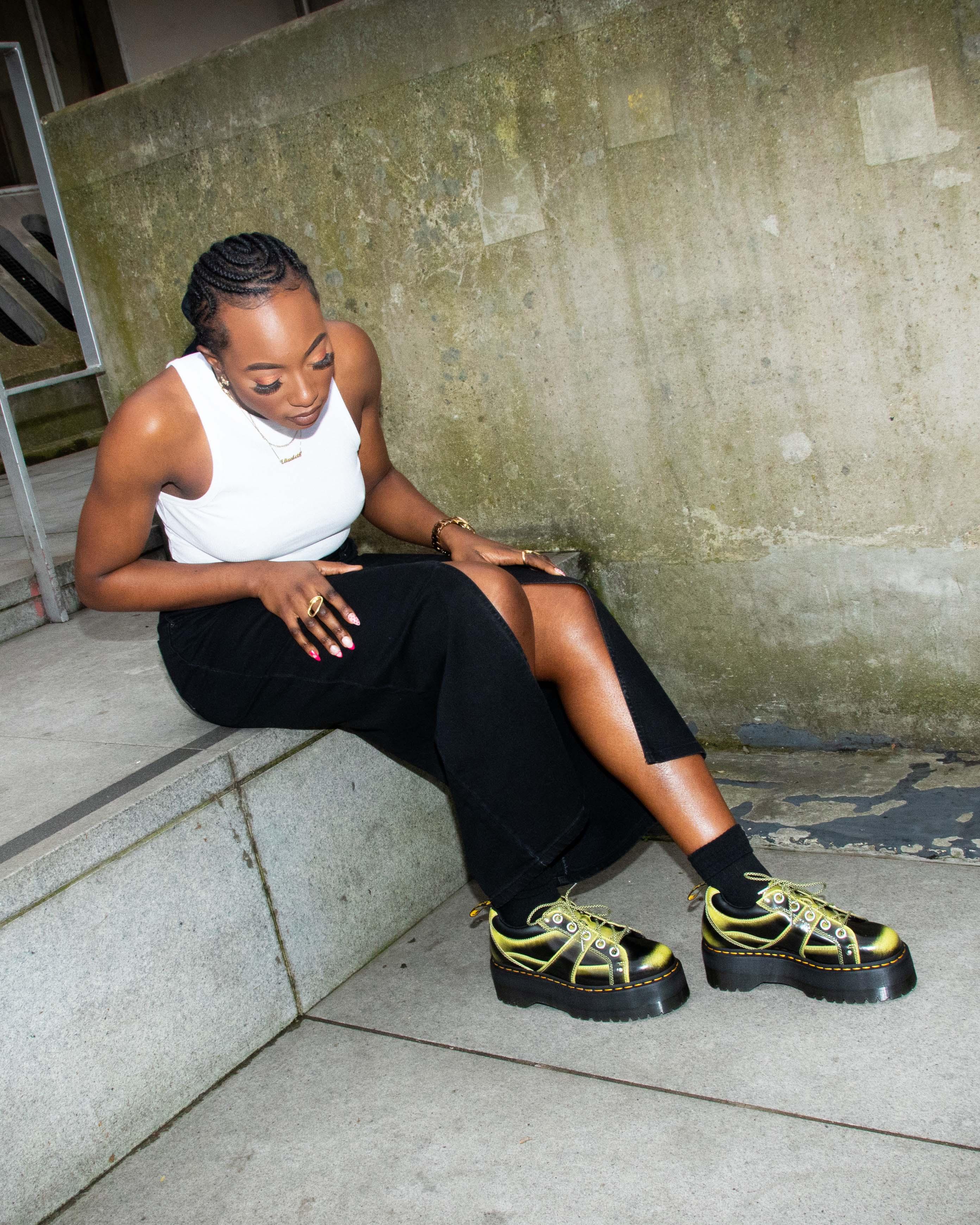 5-Eye Max Distressed Leather Platform Shoes in LIME GREEN | Dr