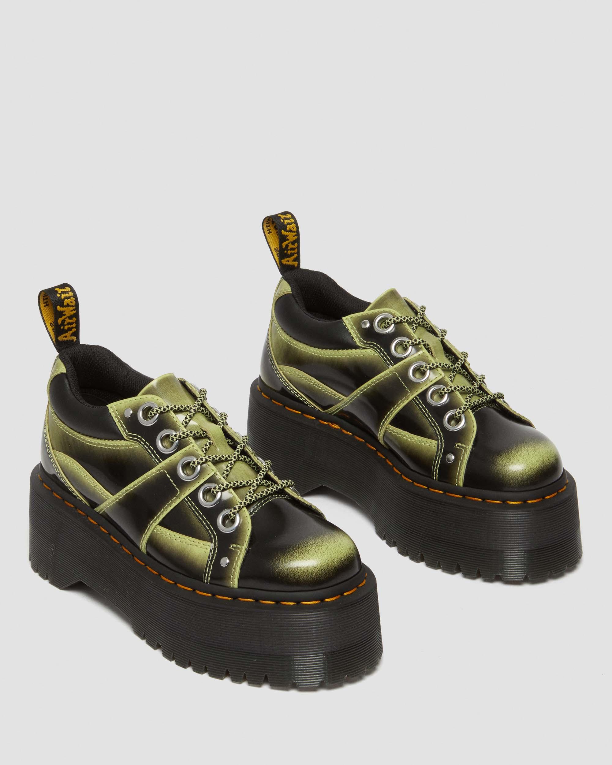 5-Eye Max Distressed Leather Platform Shoes in Lime Green