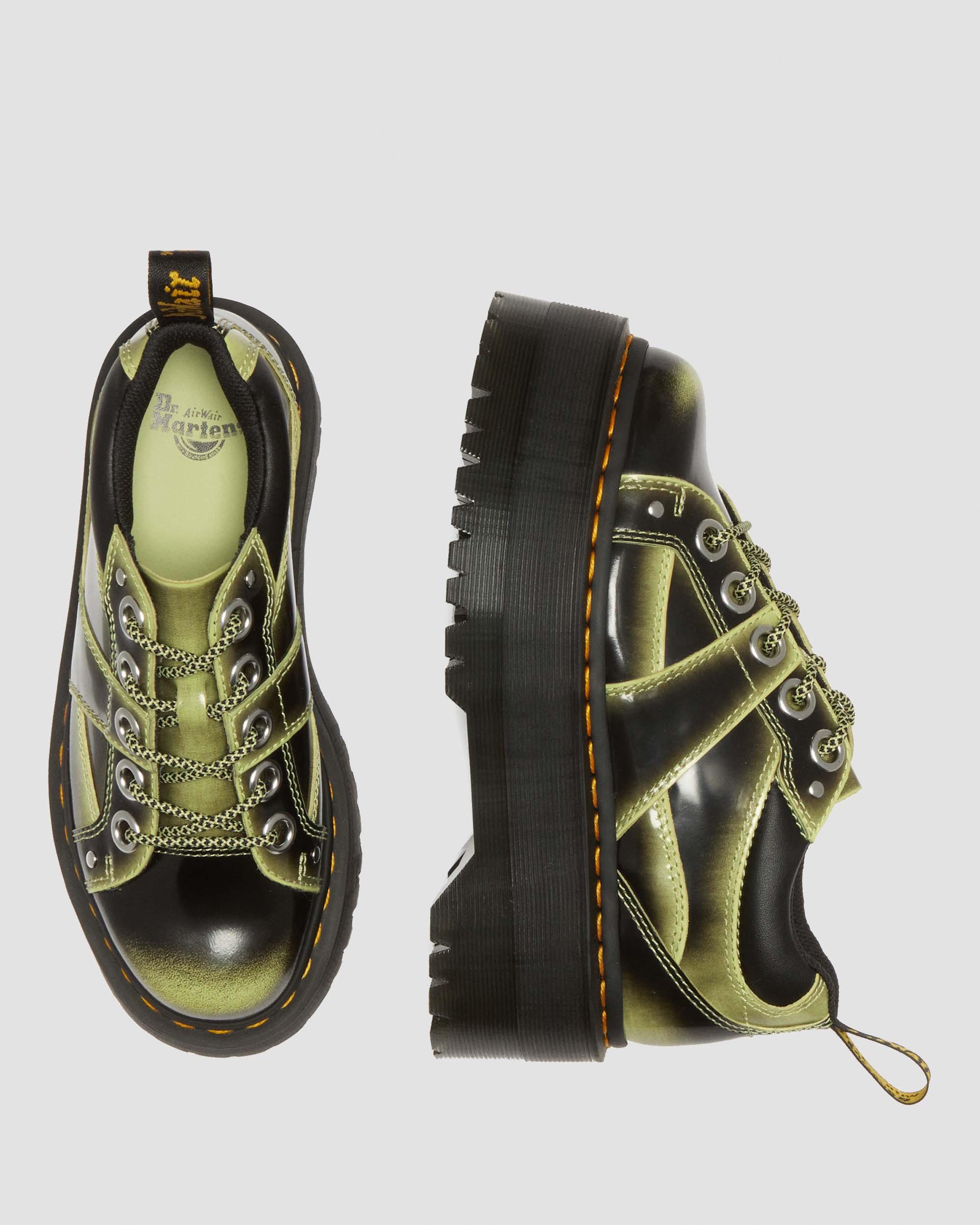 5-Eye Max Distressed Leather Platform Shoes in Lime Green