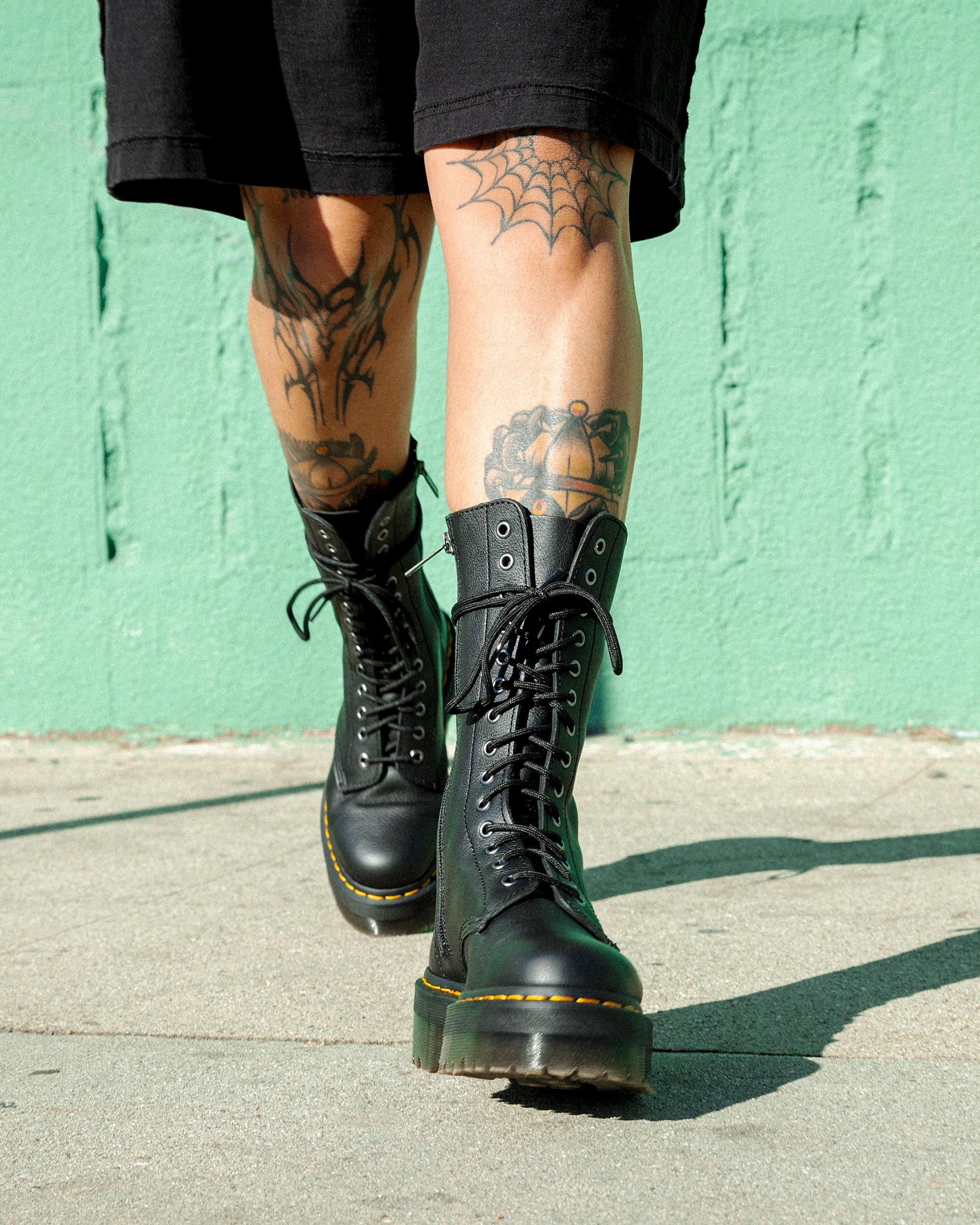 1B99 Pisa Leather Mid Calf Lace Up Boots in Black