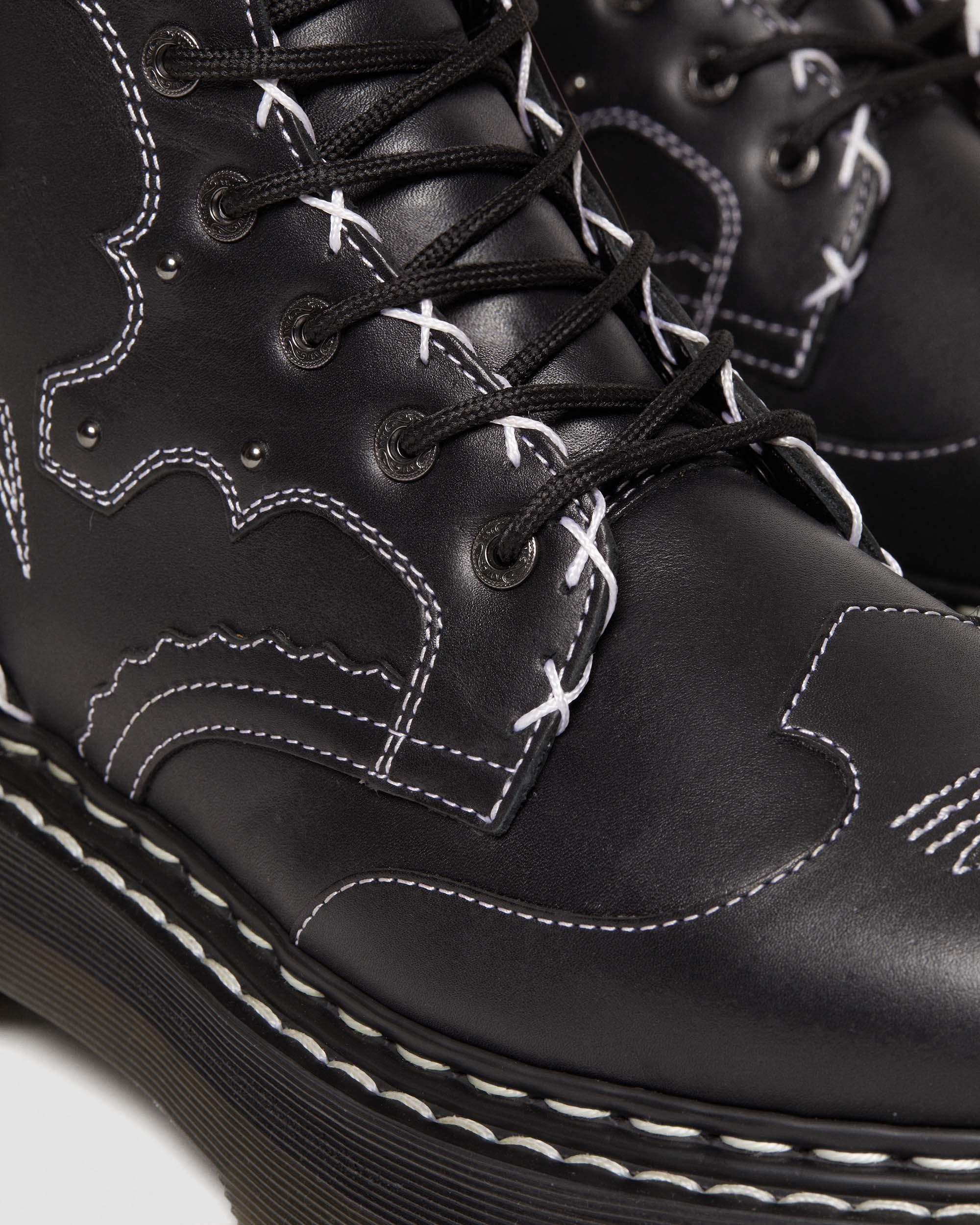 Jadon Hi Contrast Stitch Leather Platform Boots in Black