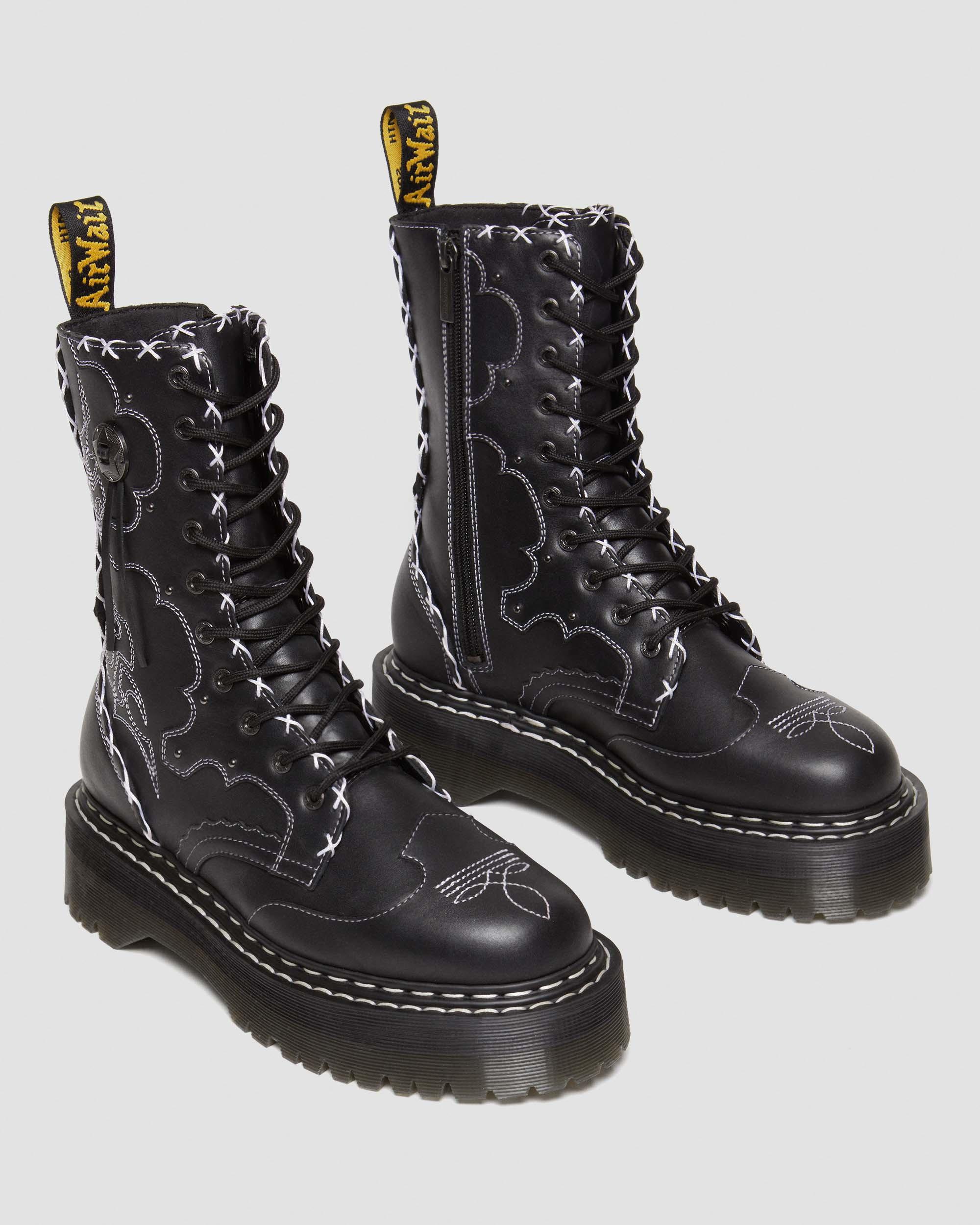 Jadon Hi Contrast Stitch Leather Platform Boots in Black