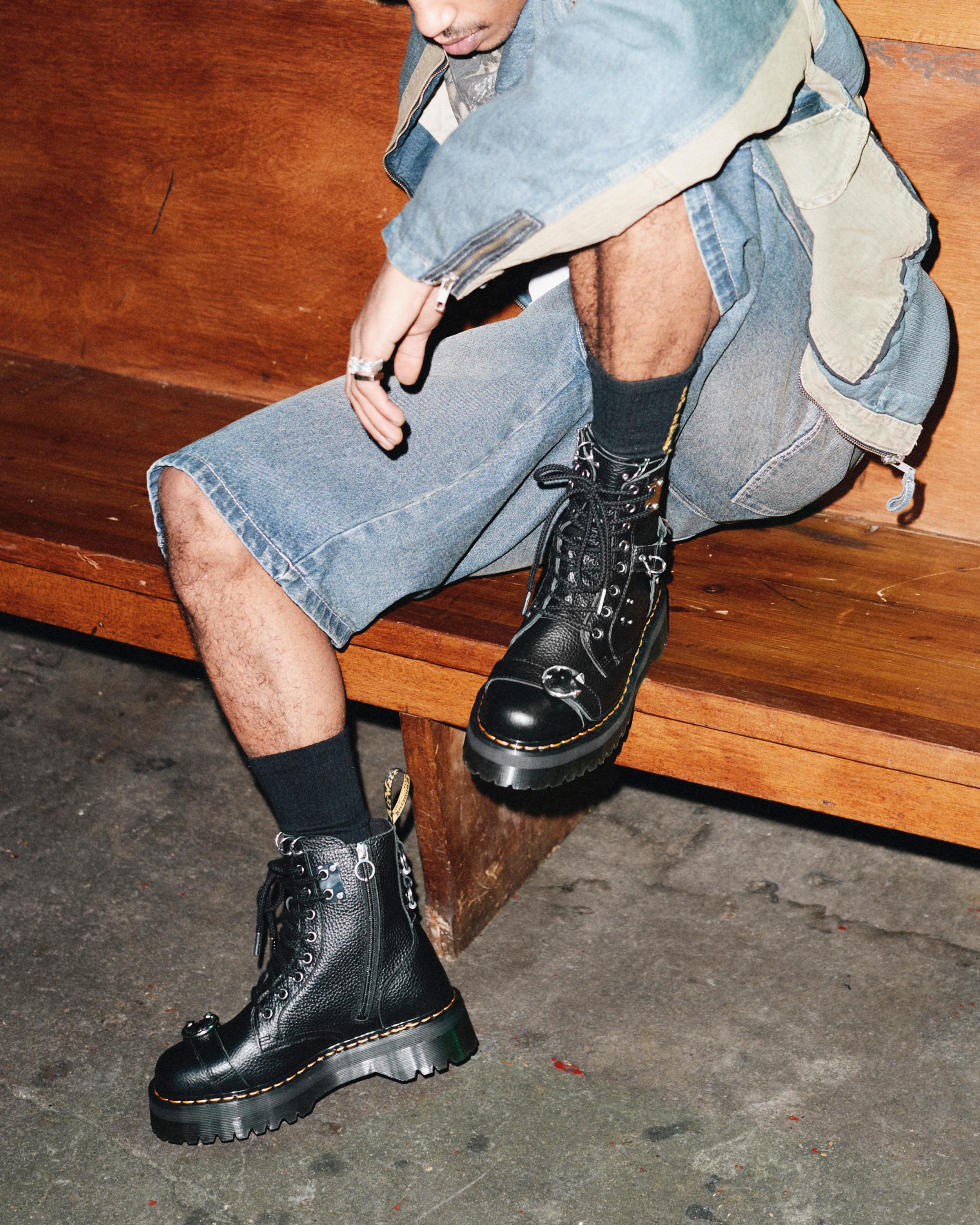 Jadon Boot Piercing Milled Nappa Leather Platforms in BLACK | Dr