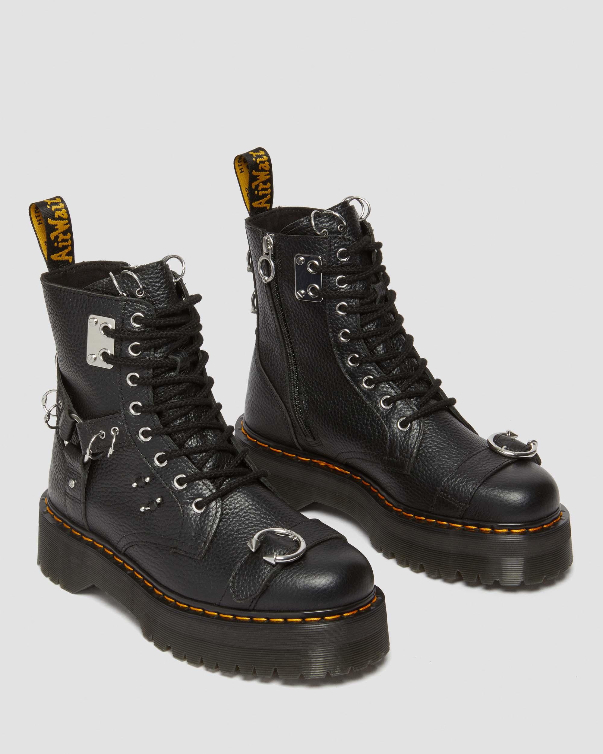 Jadon Piercing Milled Nappa Leather Platform Boots in BLACK | Dr