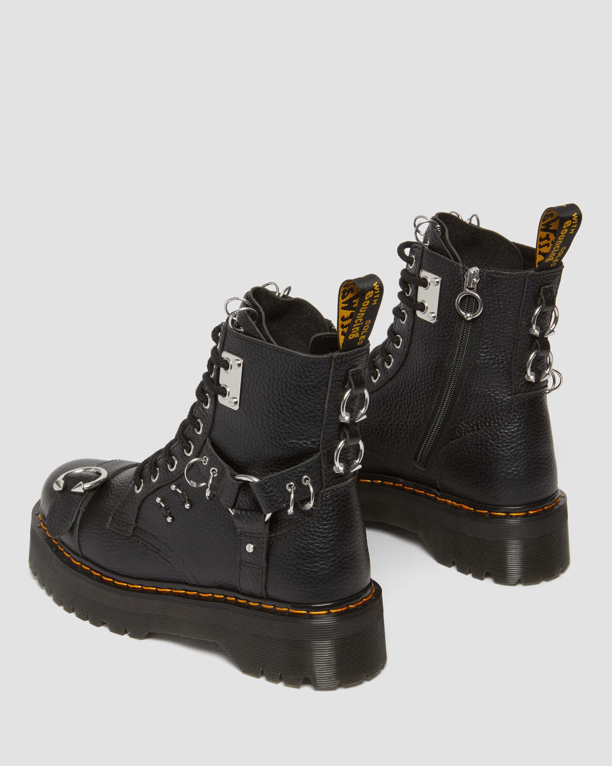 Jadon Piercing Milled Nappa Leather Platform Boots in Black