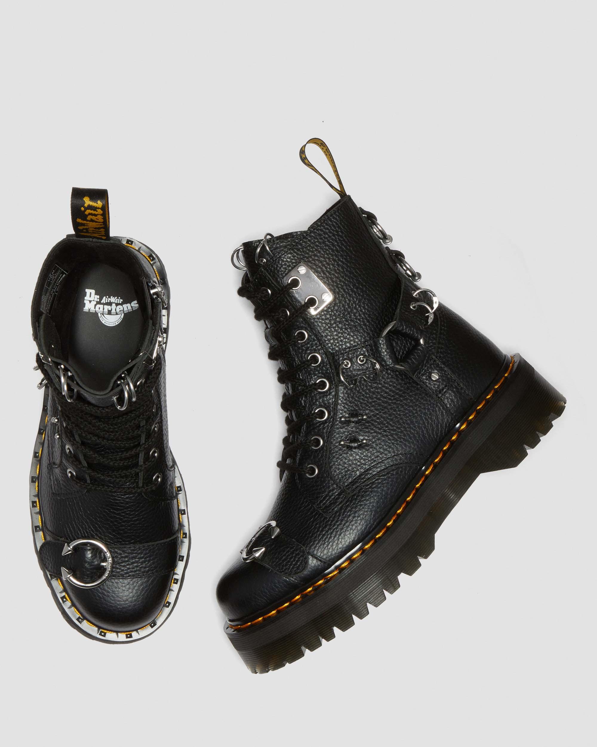 Jadon Piercing Milled Nappa Leather Platform Boots in BLACK | Dr