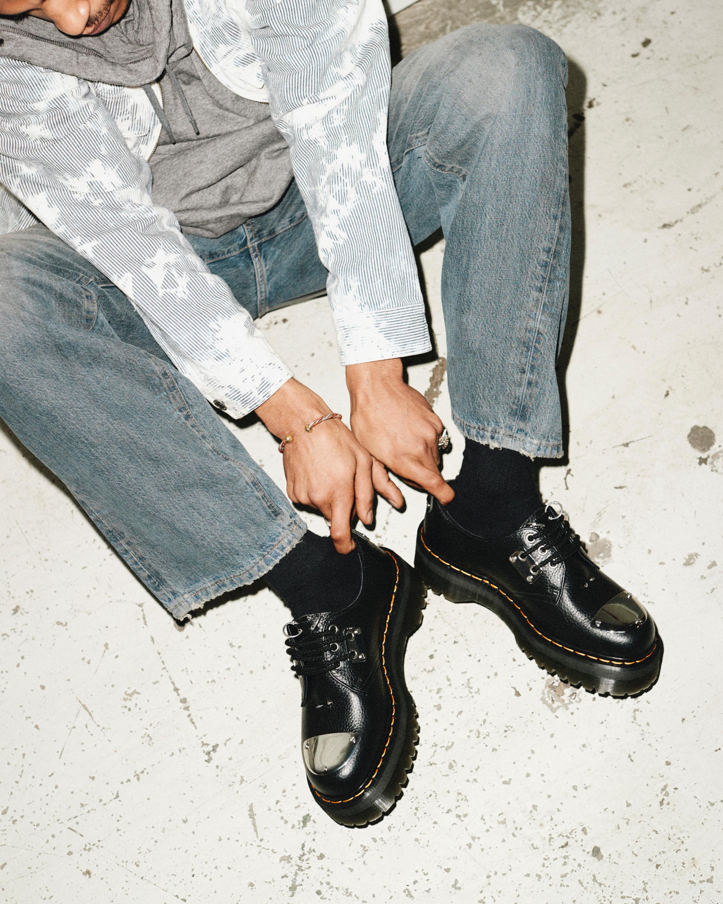 1461 Piercing Milled Nappa Leather Platform Shoes in Black | Dr. Martens