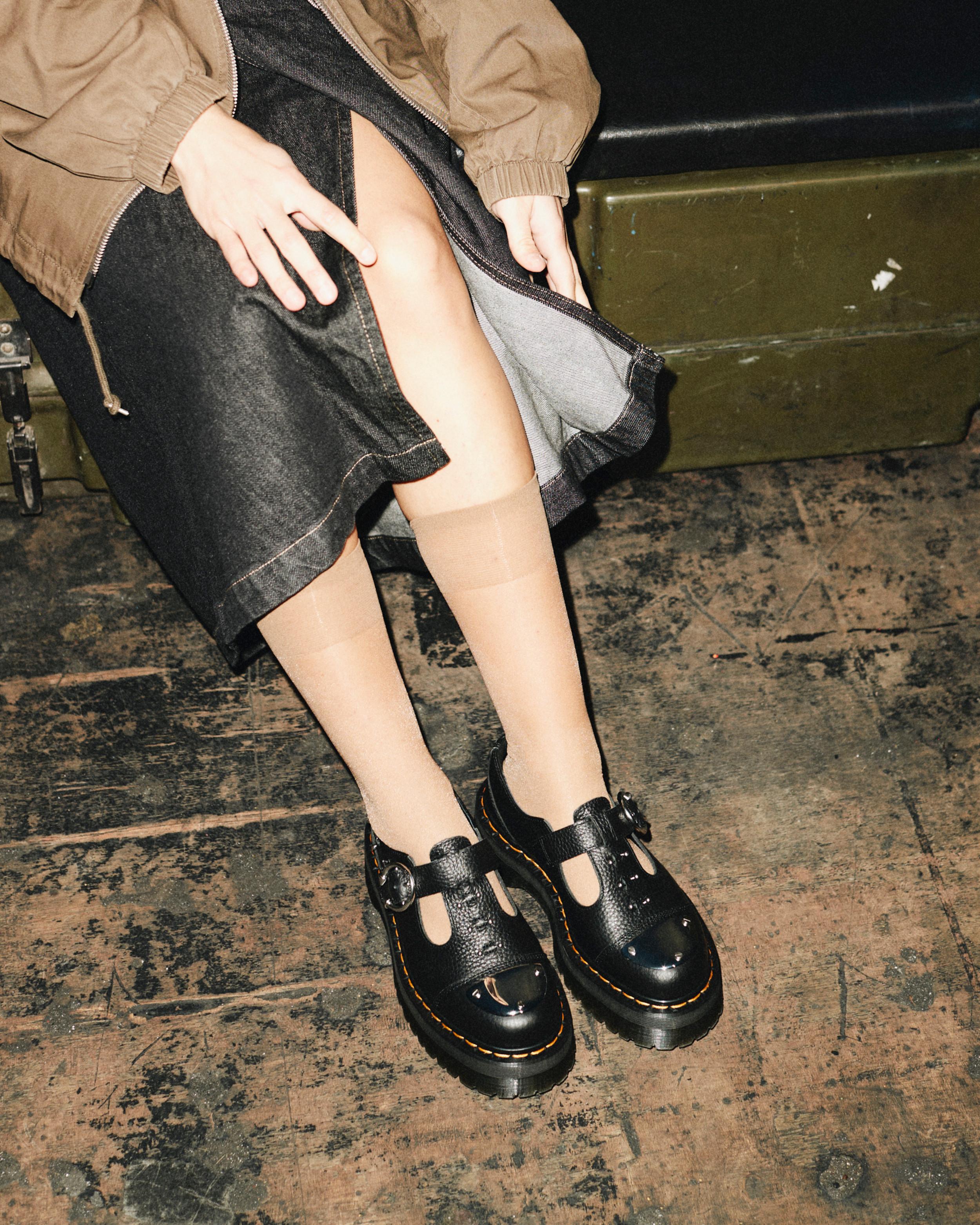 Bethan Piercing Leather Platform Mary Jane Shoes in Black