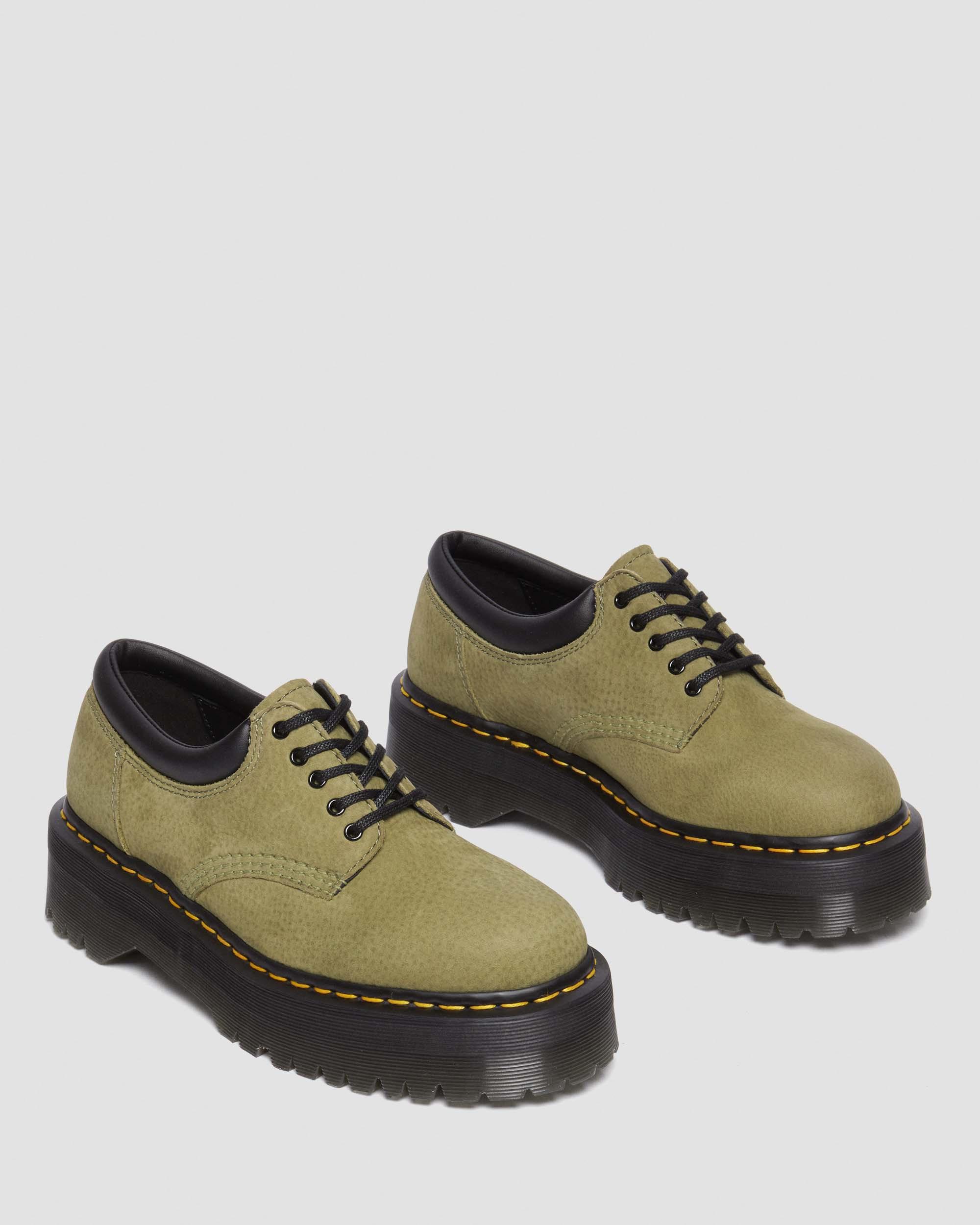 8053 Tumbled Nubuck Leather Platform Shoes in Muted Olive