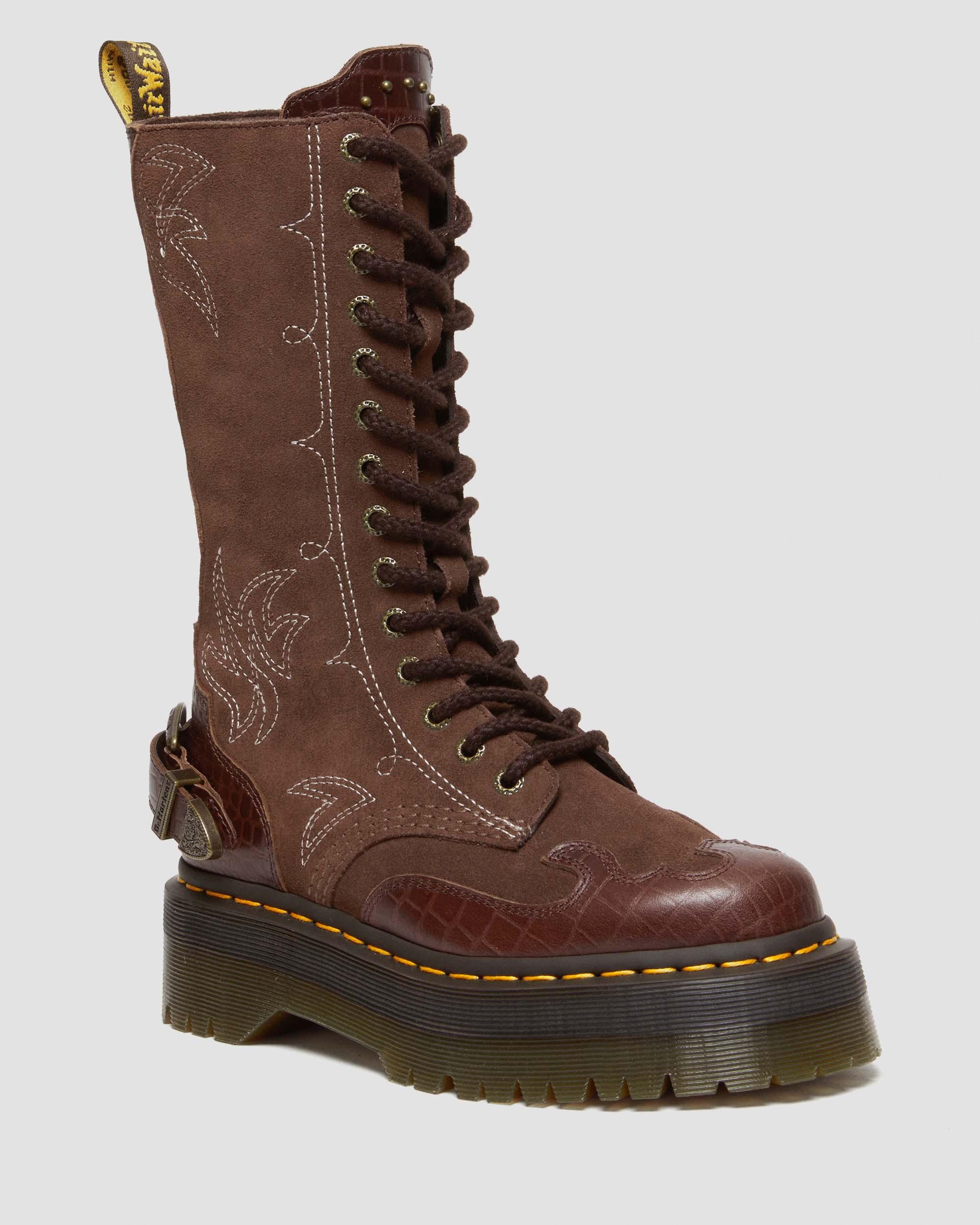 1B99 Gothic Americana Leather Mid Calf Platform Boots