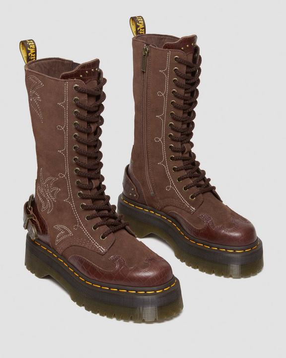 1B99 Gothic Americana Leather Mid Calf Platform Boots in Dark Brown | Dr. Martens