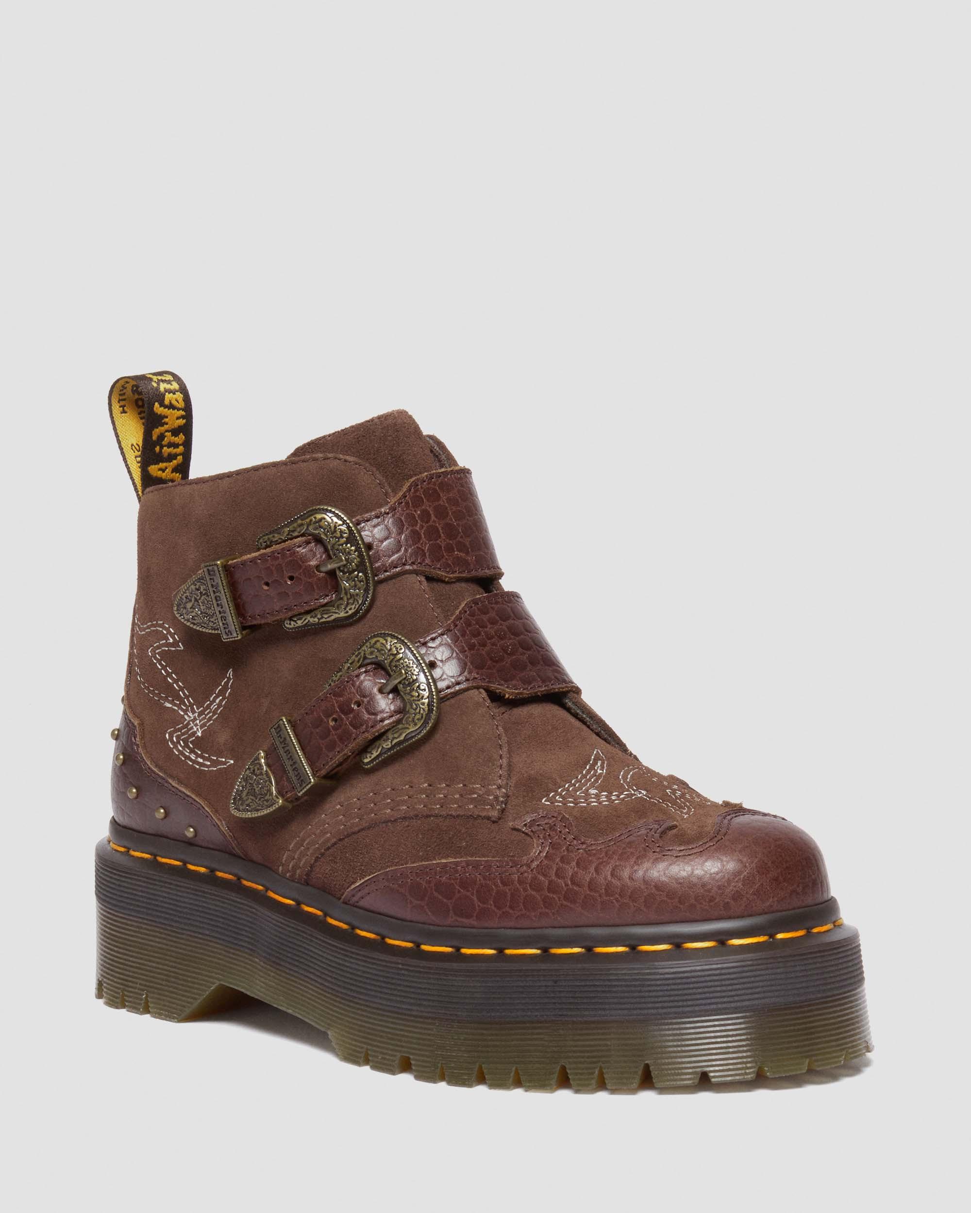 Devon Gothic Americana Leather Platform Boots in DARK BROWN | Dr