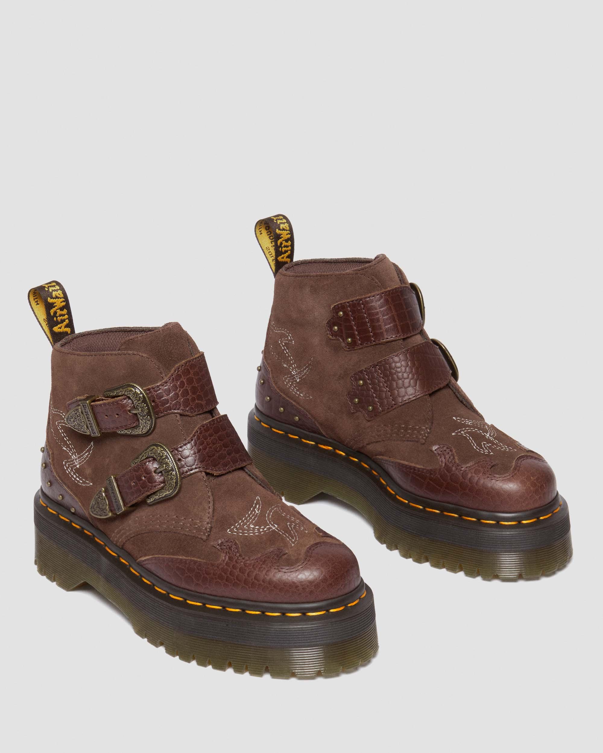 B291ドクターマーチンDr.Martens DMQ-6010 ミリタリーコート Devon Gothic Americana Leather Platform Boots in DARK BROWN | Dr