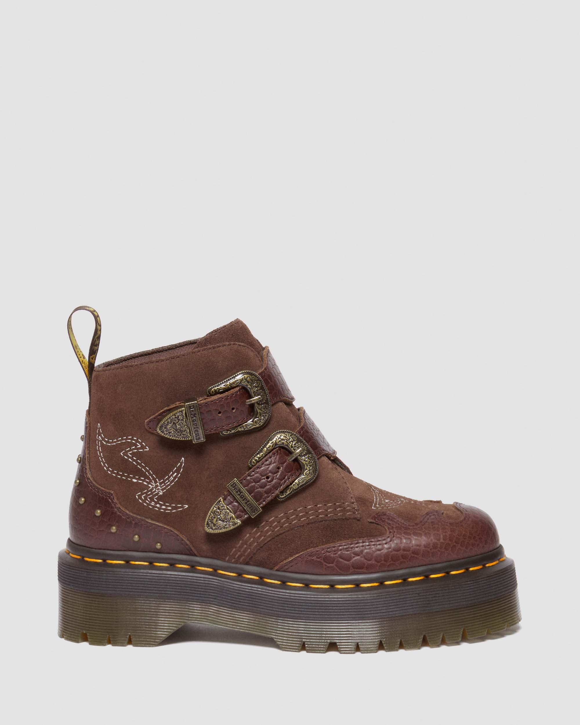 Devon Gothic Americana Leather Platform Boots in Dark Brown