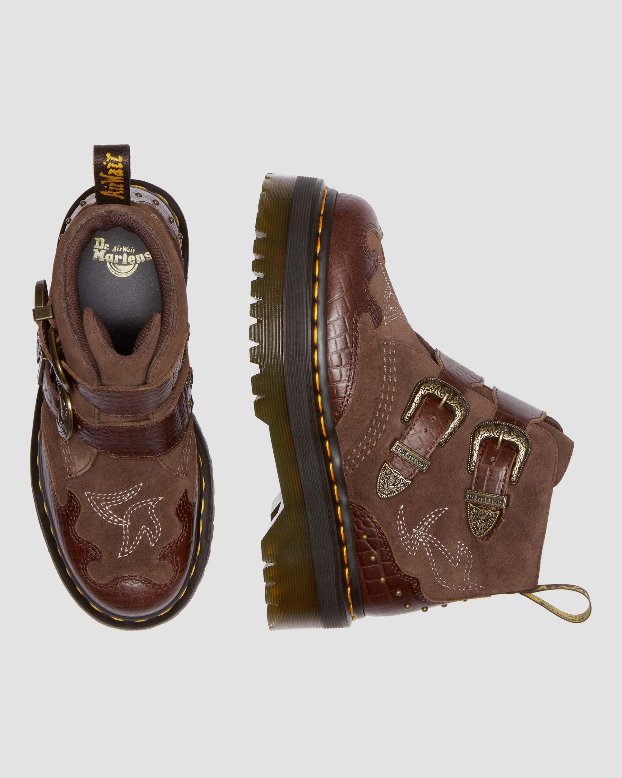 Devon Gothic Americana Leather Platform Boots in Dark Brown