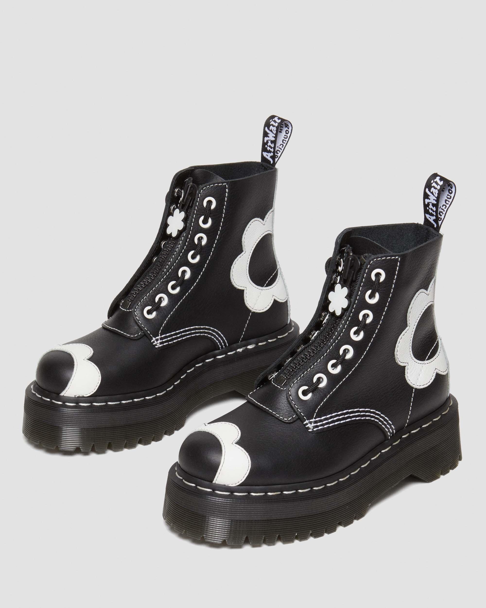 Shop Dr. Martens' Sinclair Flower Pisa Leather Platform Boots In Black,white