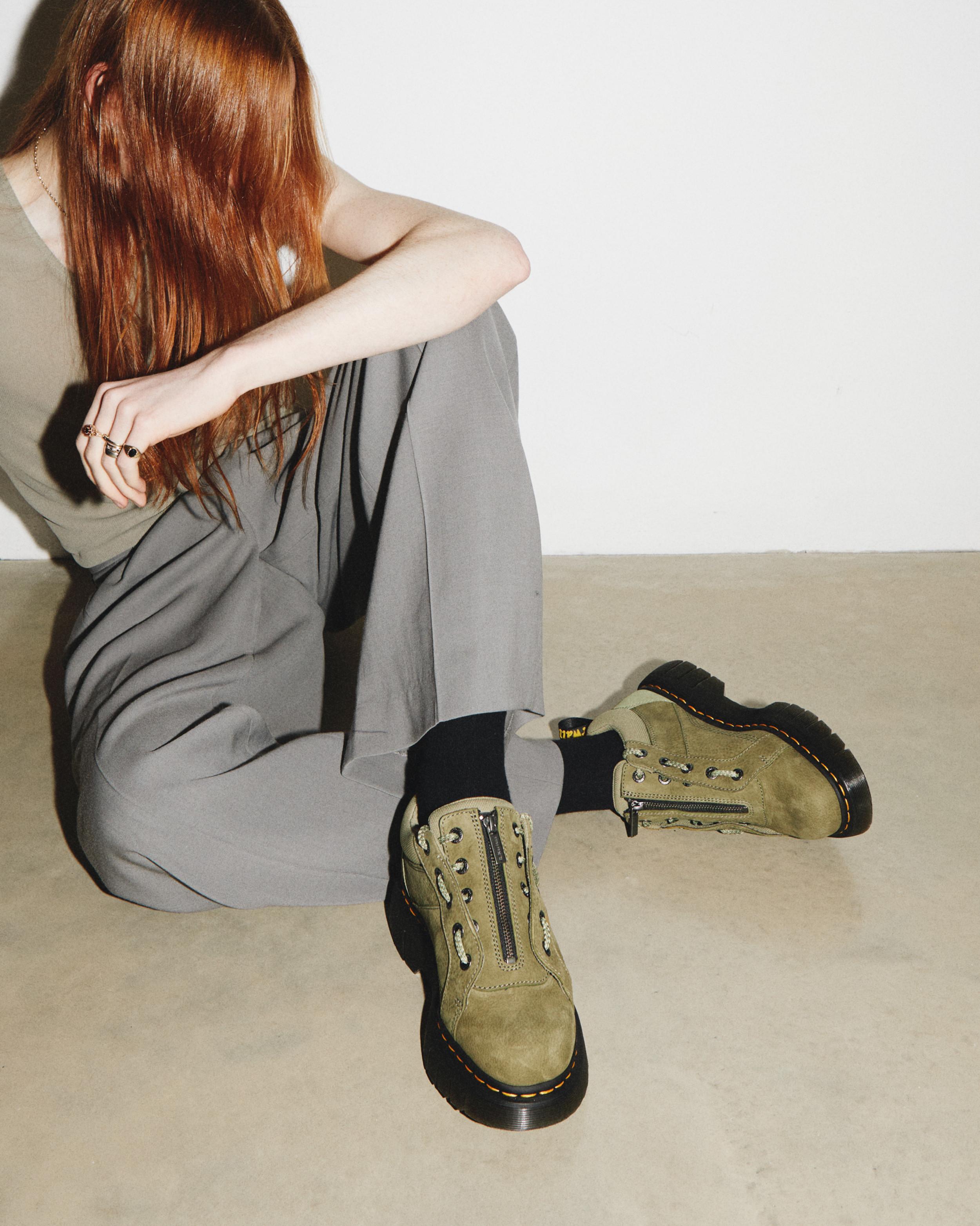 Woodard Tumbled Nubuck Leather Zip Shoes in Muted Olive