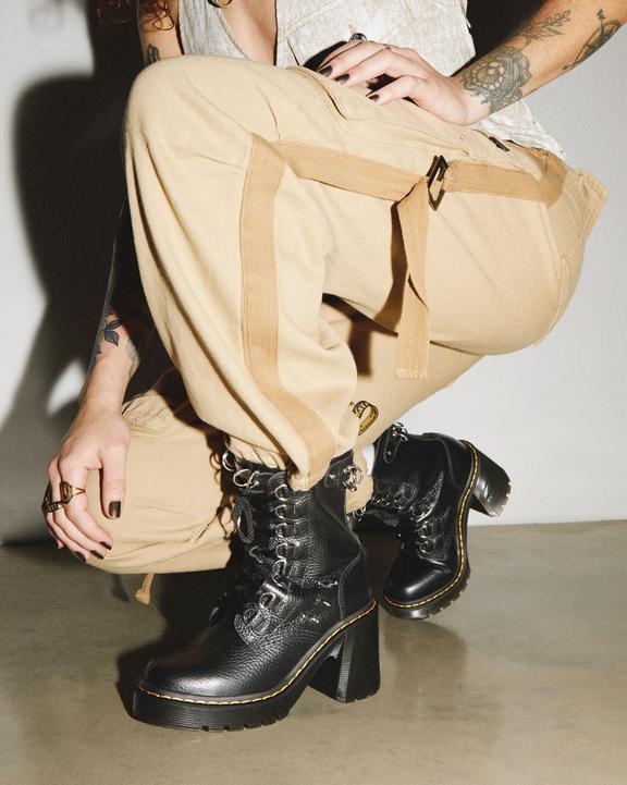 Chesney Hardware Leather Flared Heel Lace Up BootsChesney Piercing Leather Flared Heel Lace Up Boots Dr. Martens