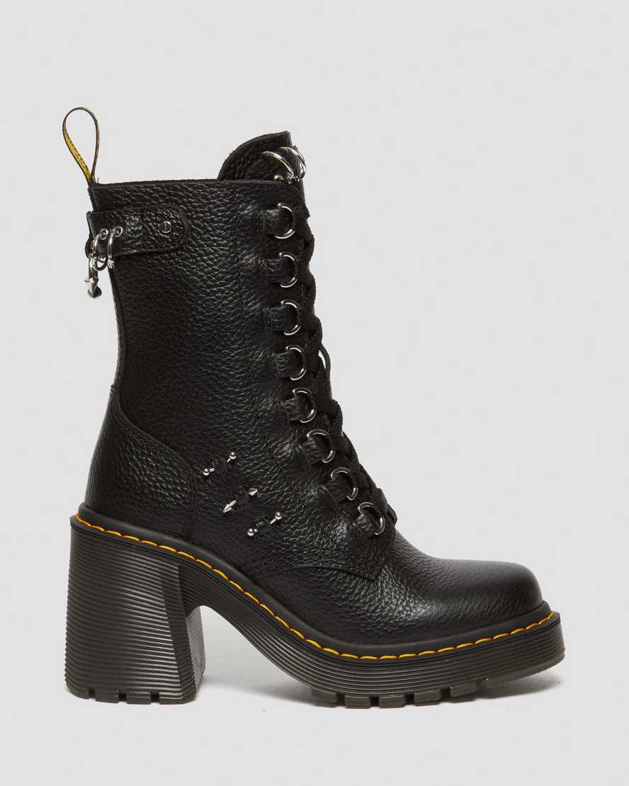 Chesney Hardware Leather Flared Heel Lace Up BootsChesney Piercing Leather Flared Heel Lace Up Boots Dr. Martens