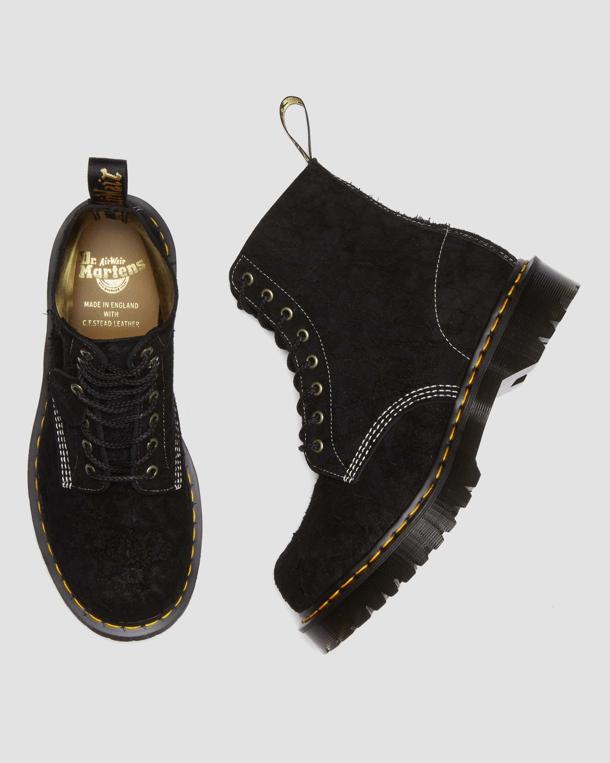 1460 Made in England Emboss Suede Lace Up Boots in Black