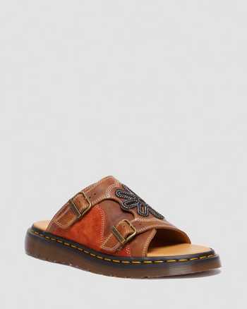 Dayne Made in England Leather & Suede Applique Slide Sandals