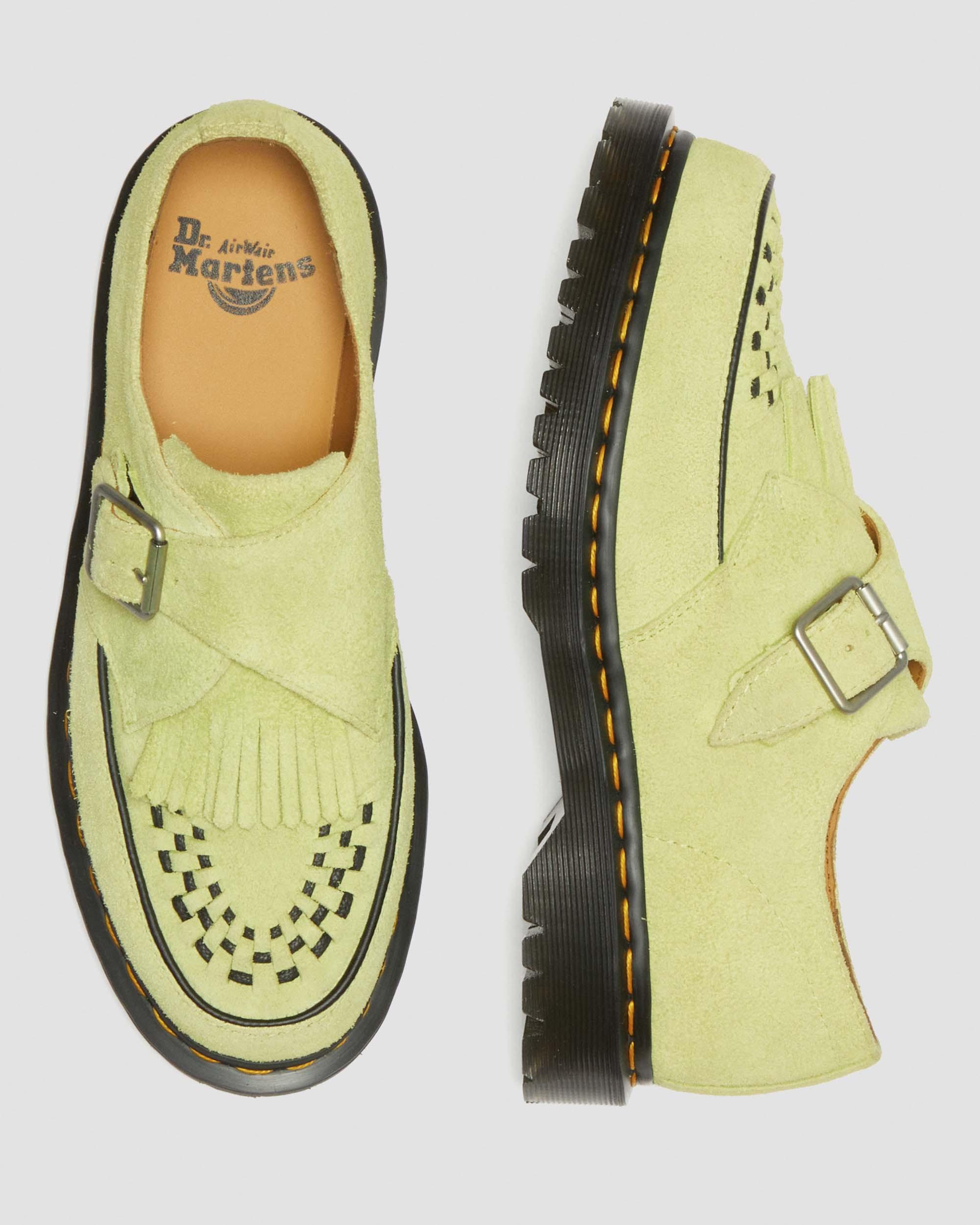 Zapatos Creepers Ramsey de ante con hebillas y flecos in Lime Green