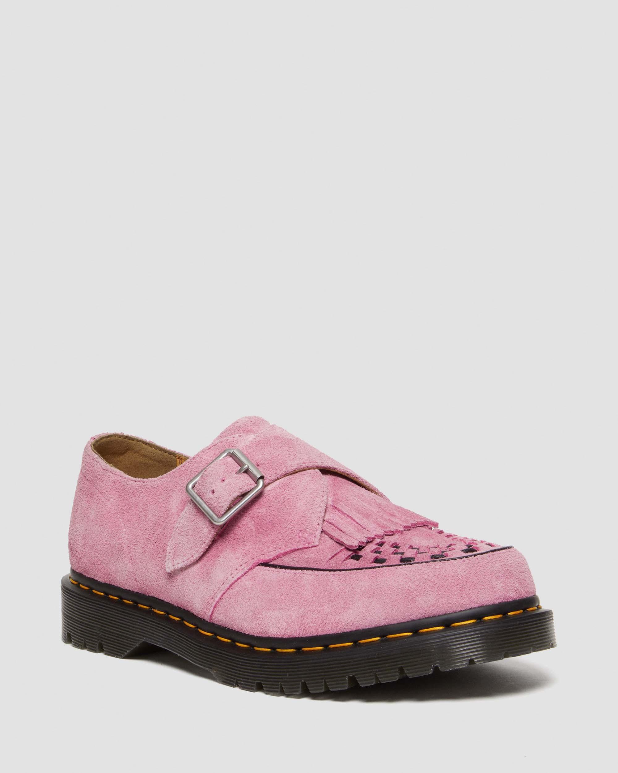 Zapatos Creepers Ramsey de ante con hebillas y flecos in Fondant Pink