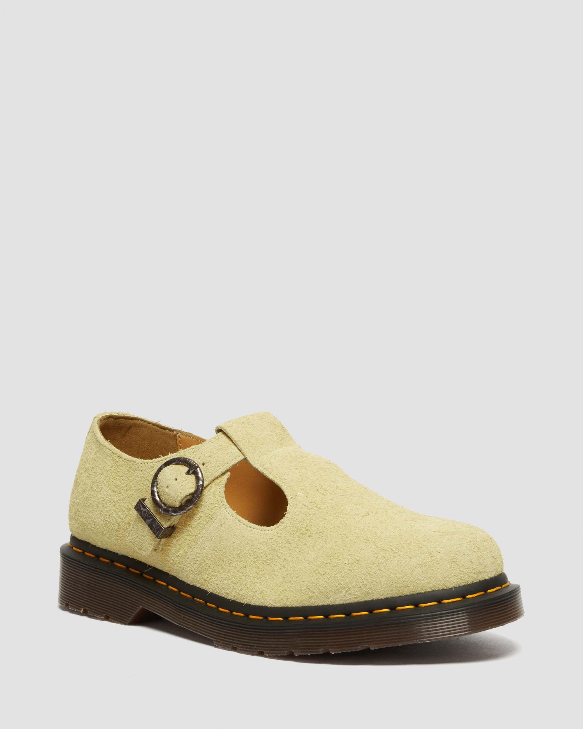 T-Bar Suede Mary Jane Shoes in Hazy Yellow