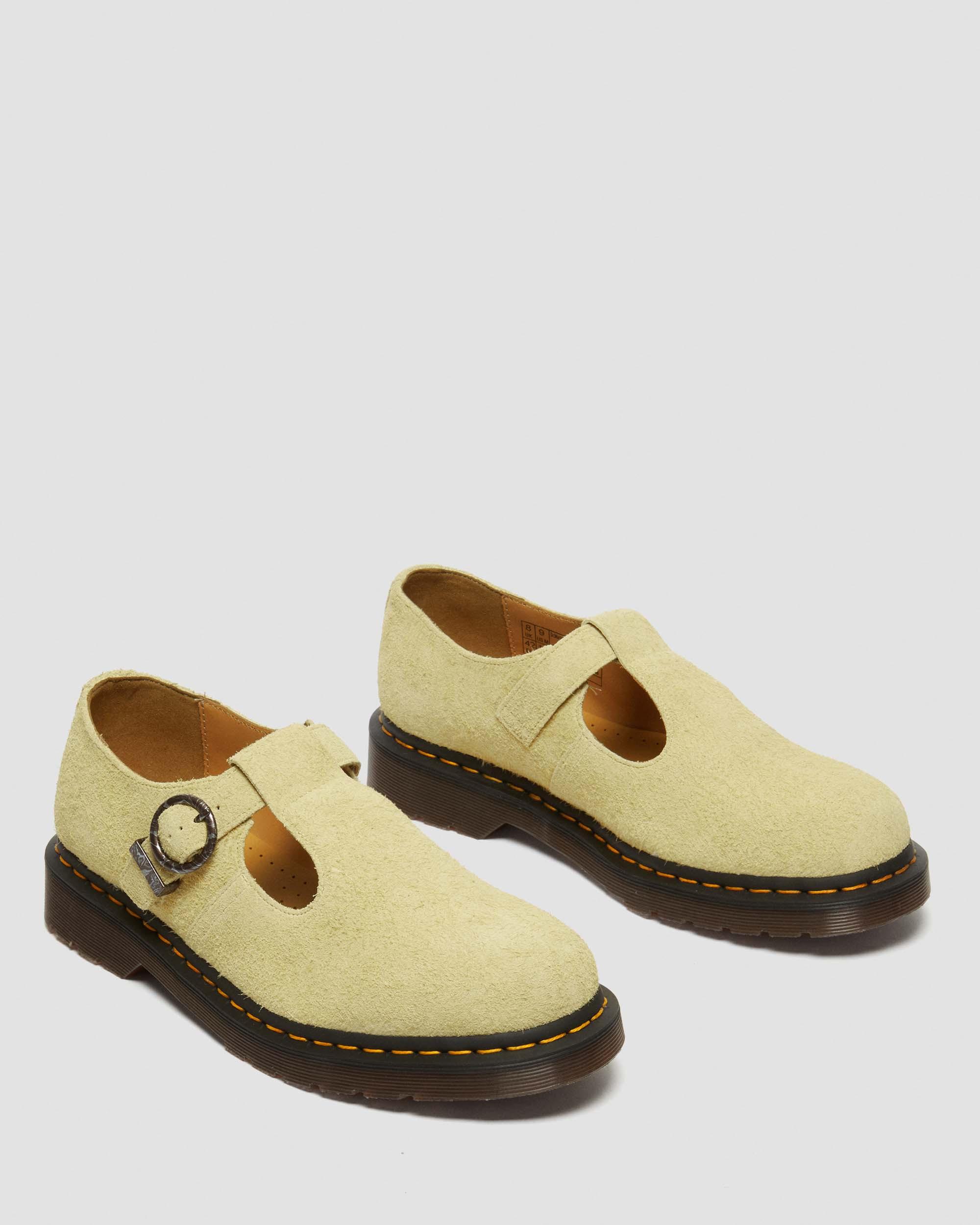 T-Bar Suede Mary Jane Shoes in Hazy Yellow