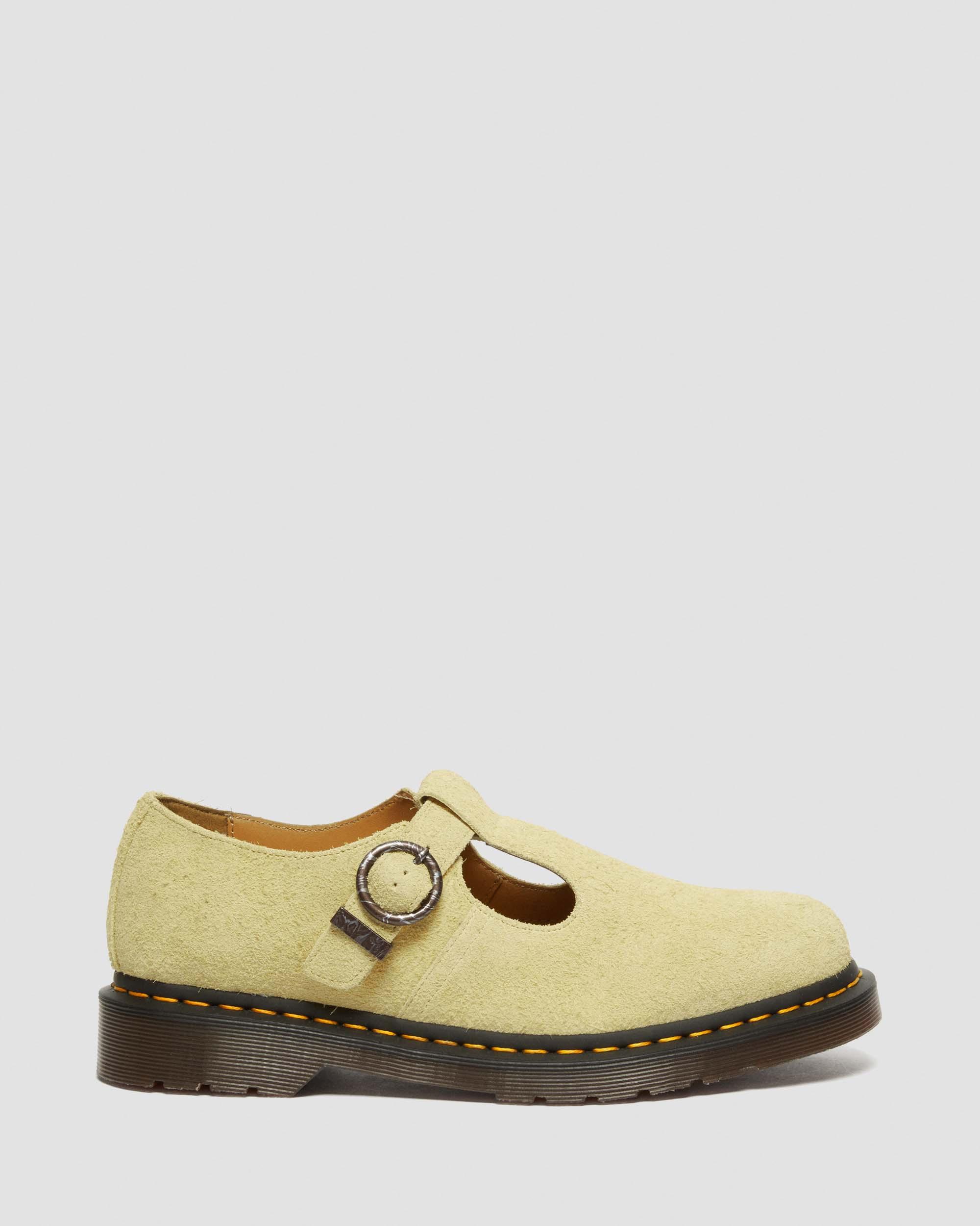 T-Bar Suede Mary Jane Shoes in Hazy Yellow